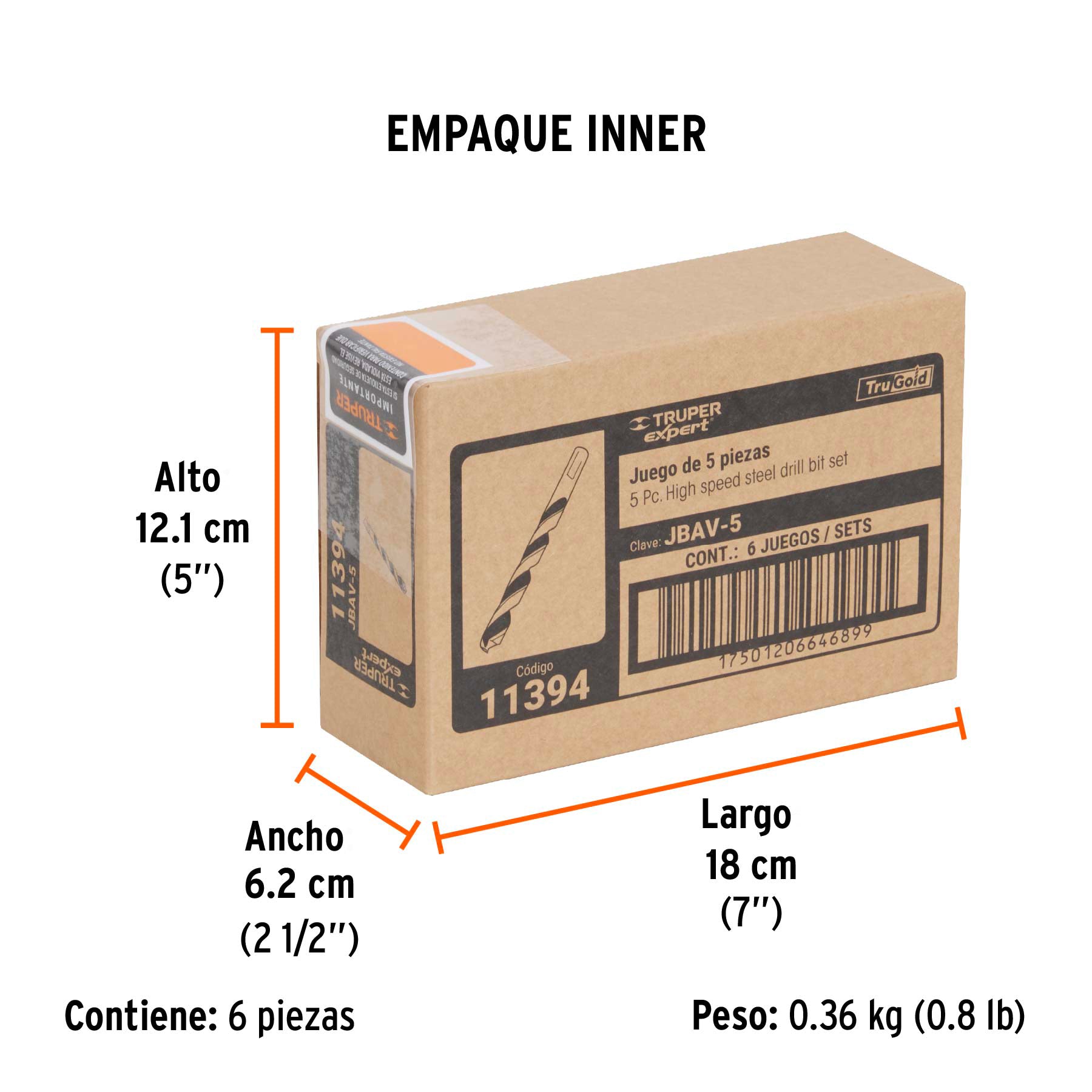 Juego de 5 brocas HSS para metal, TRUPER EXPERT - Empaque