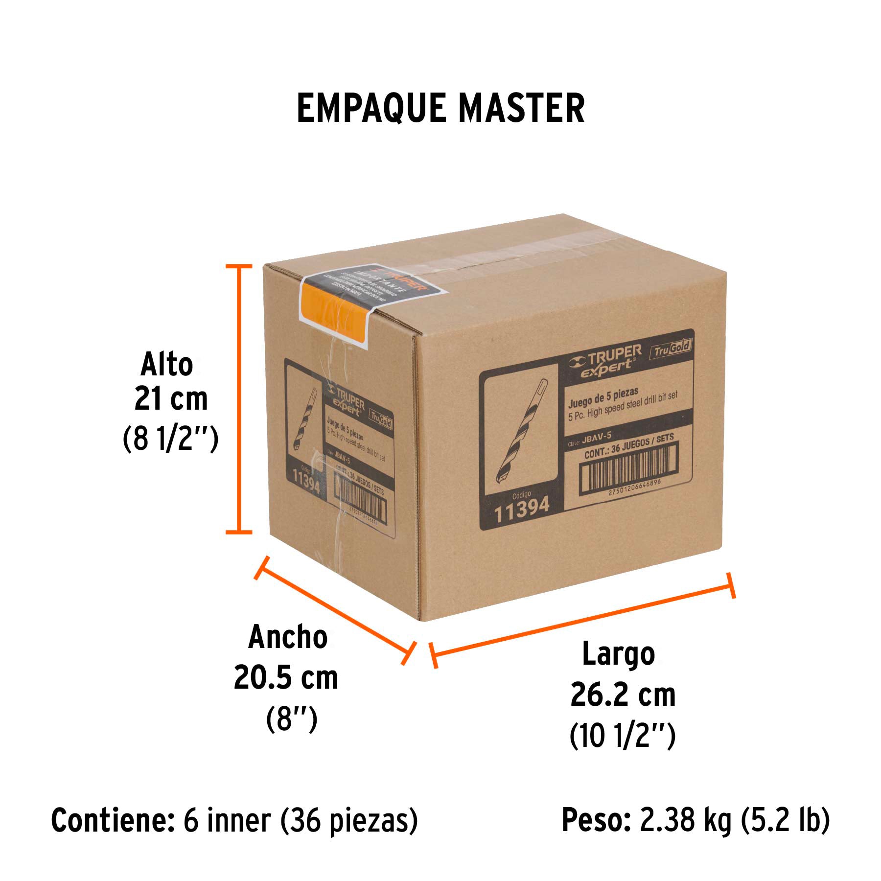 Juego de 5 brocas HSS para metal, TRUPER EXPERT - Empaque