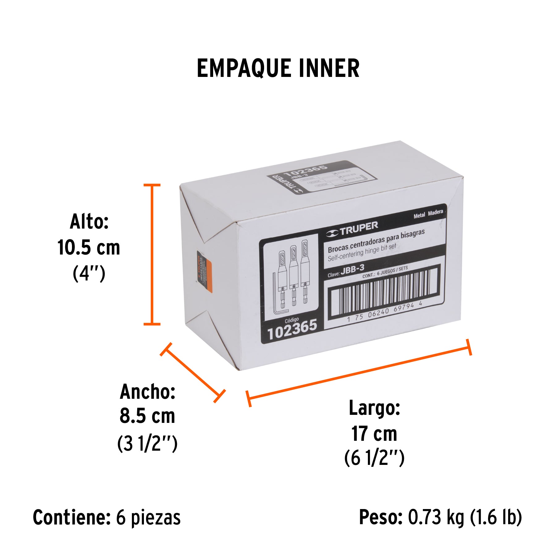 Juego de 3 brocas para bisagra, TRUPER - Empaque