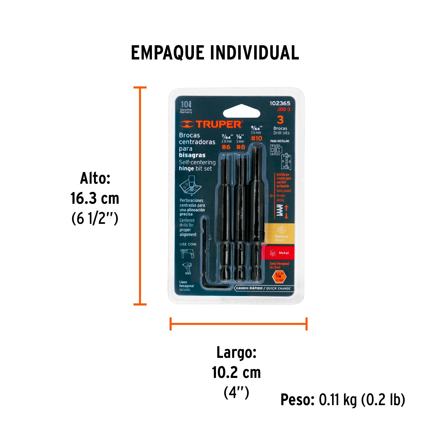 Juego de 3 brocas para bisagra, TRUPER - Empaque