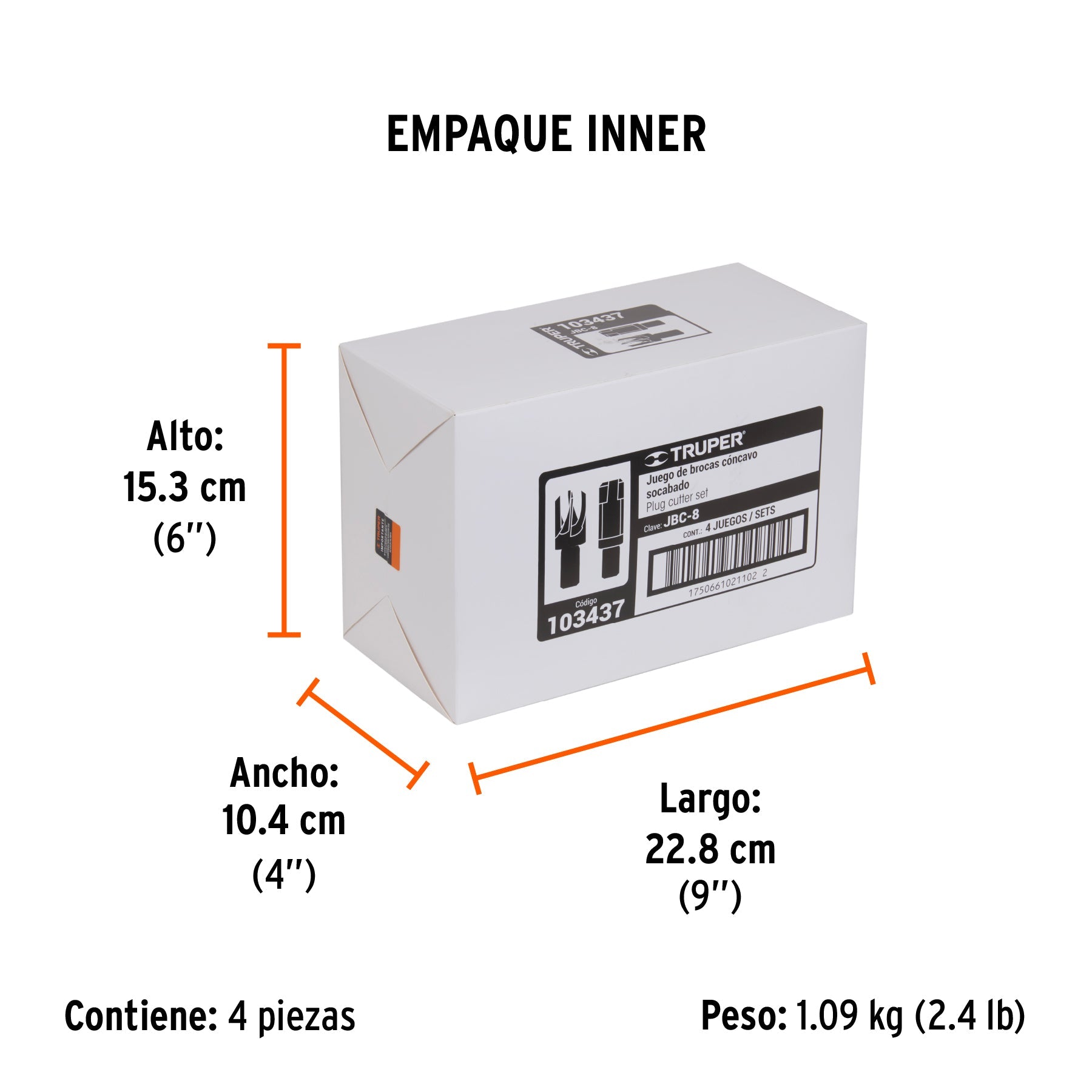Juego de 8 brocas clavacote para madera, TRUPER - Empaque