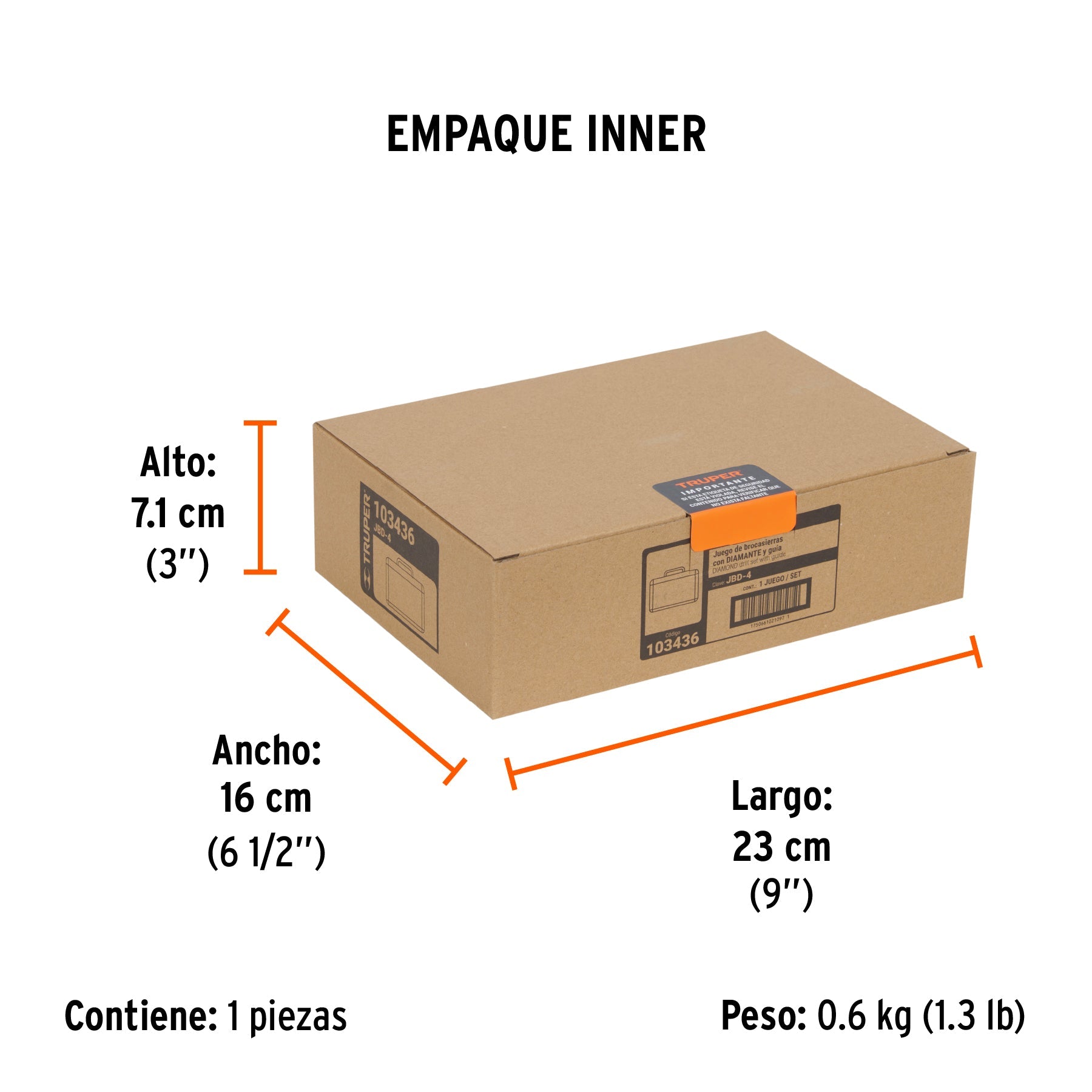 Juego de 4 brocas diamantadas y guía, TRUPER - Empaque