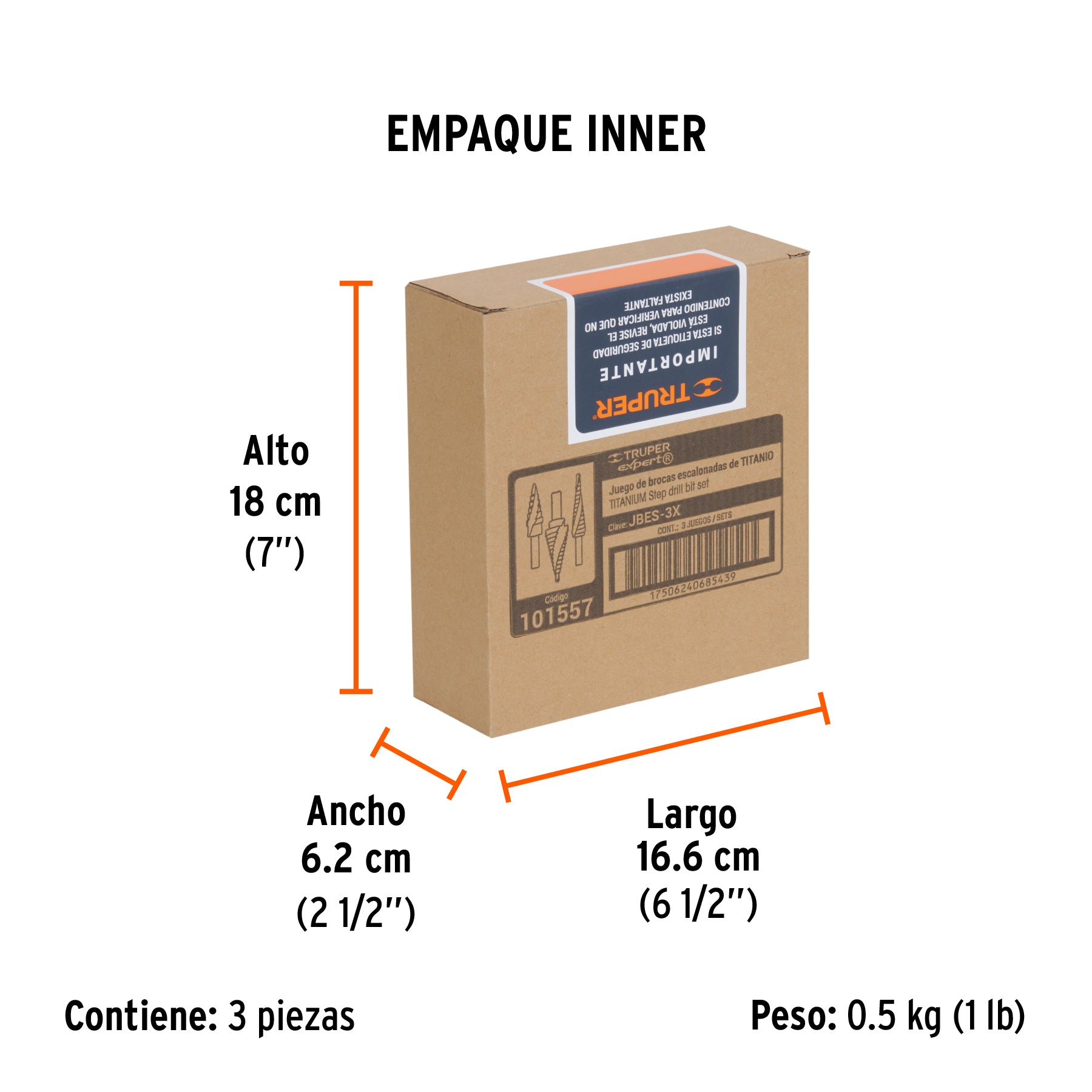 Juego de 3 brocas escalonadas de titanio, TRUPER EXPERT - Empaque