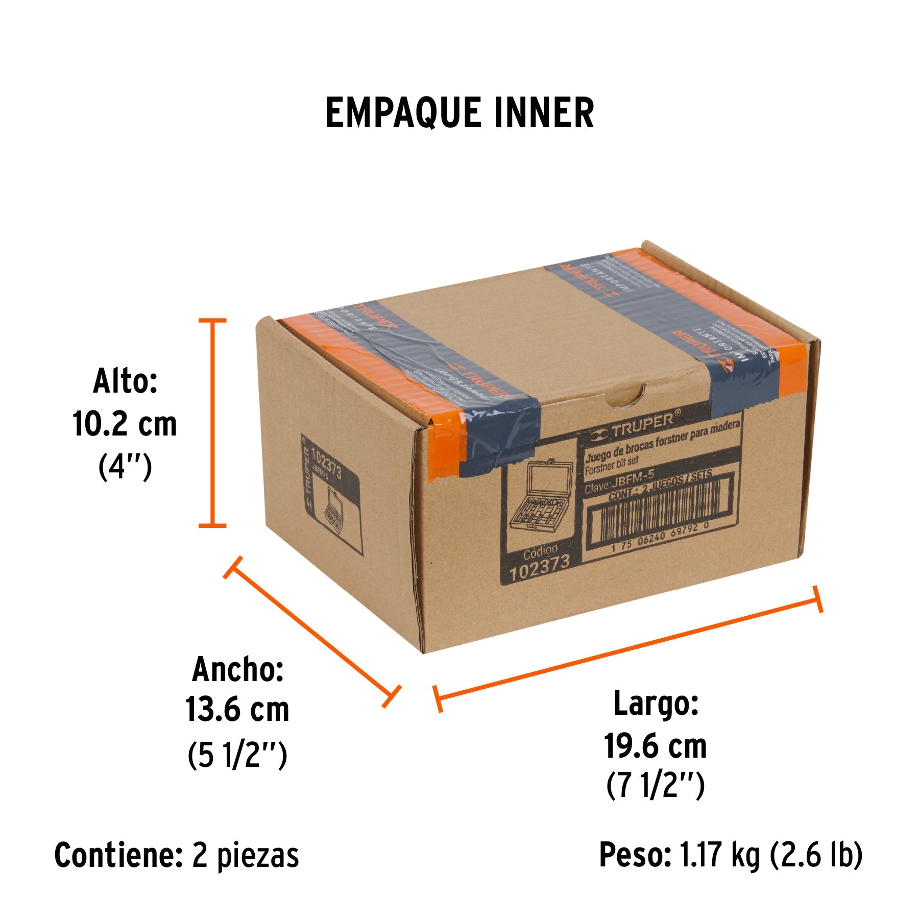 Juego de 5 brocas forstner para madera, TRUPER - Empaque