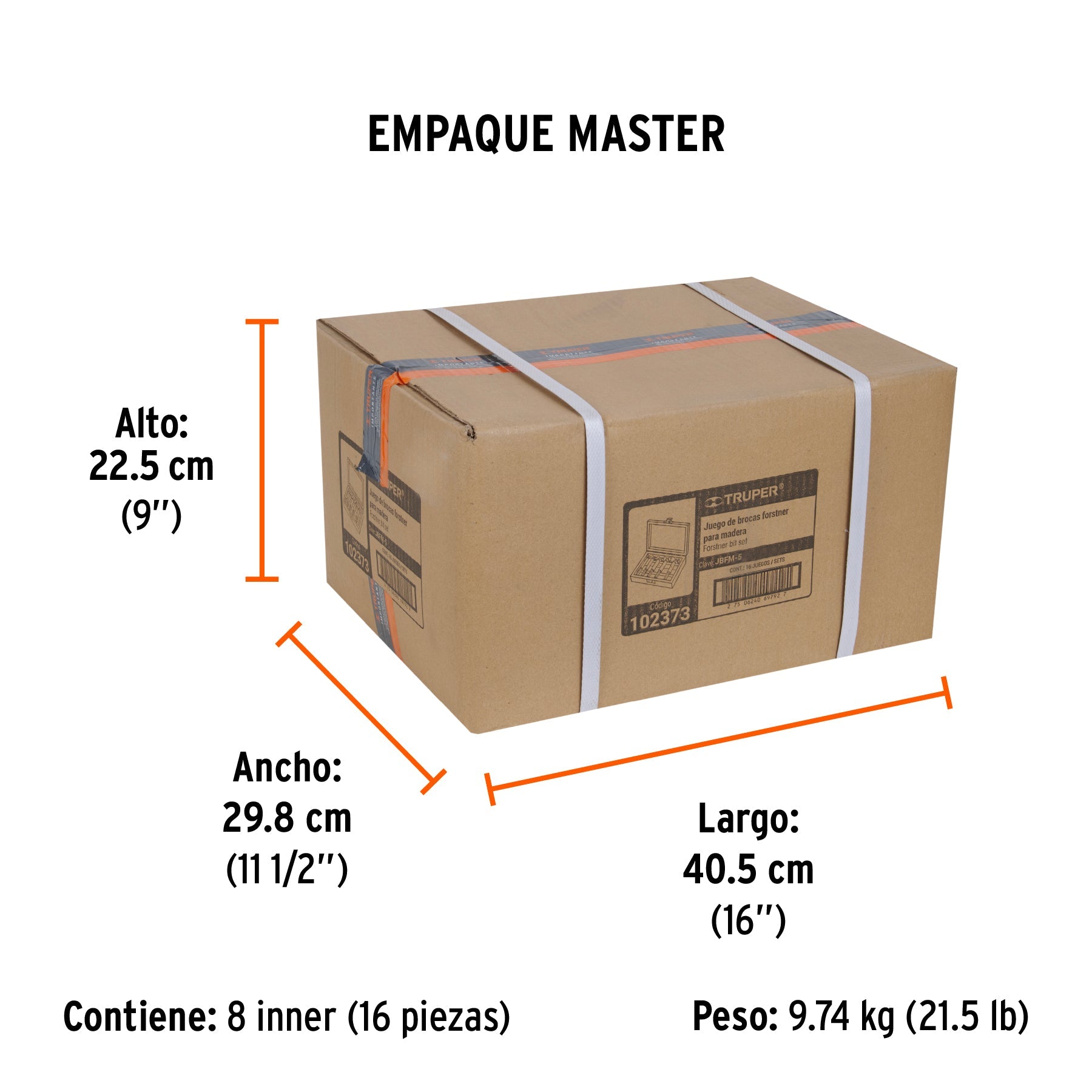 Juego de 5 brocas forstner para madera, TRUPER - Empaque