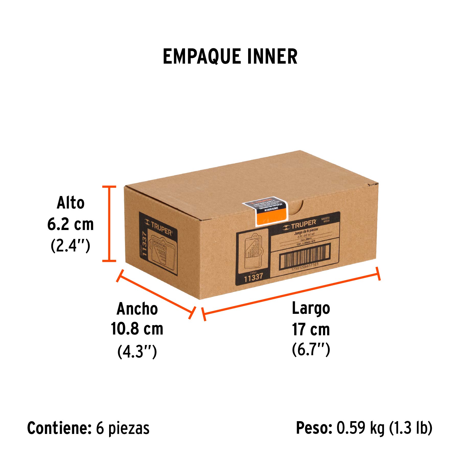 Juego de 6 brocas con punta centradora para madera, TRUPER - Empaque