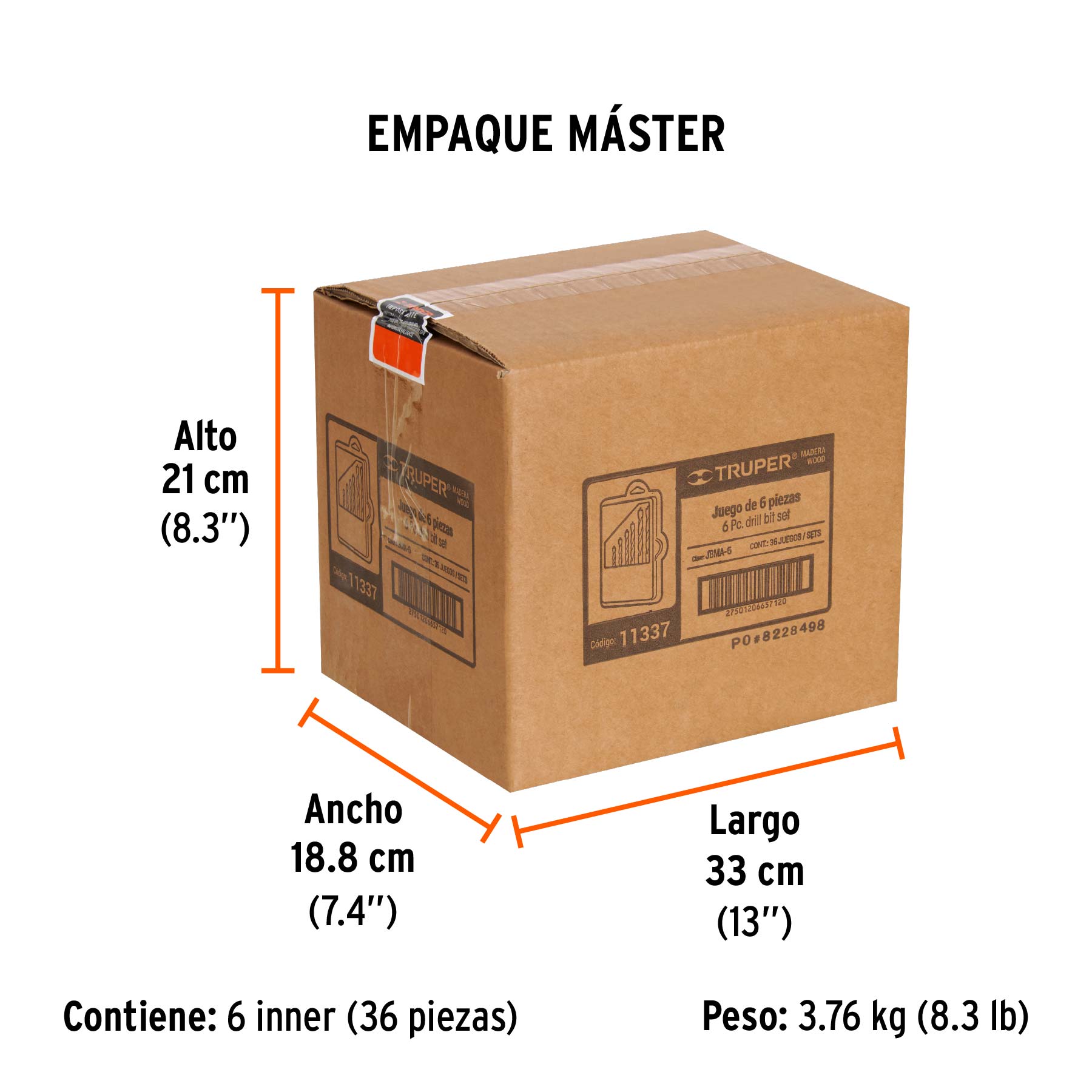 Juego de 6 brocas con punta centradora para madera, TRUPER - Empaque