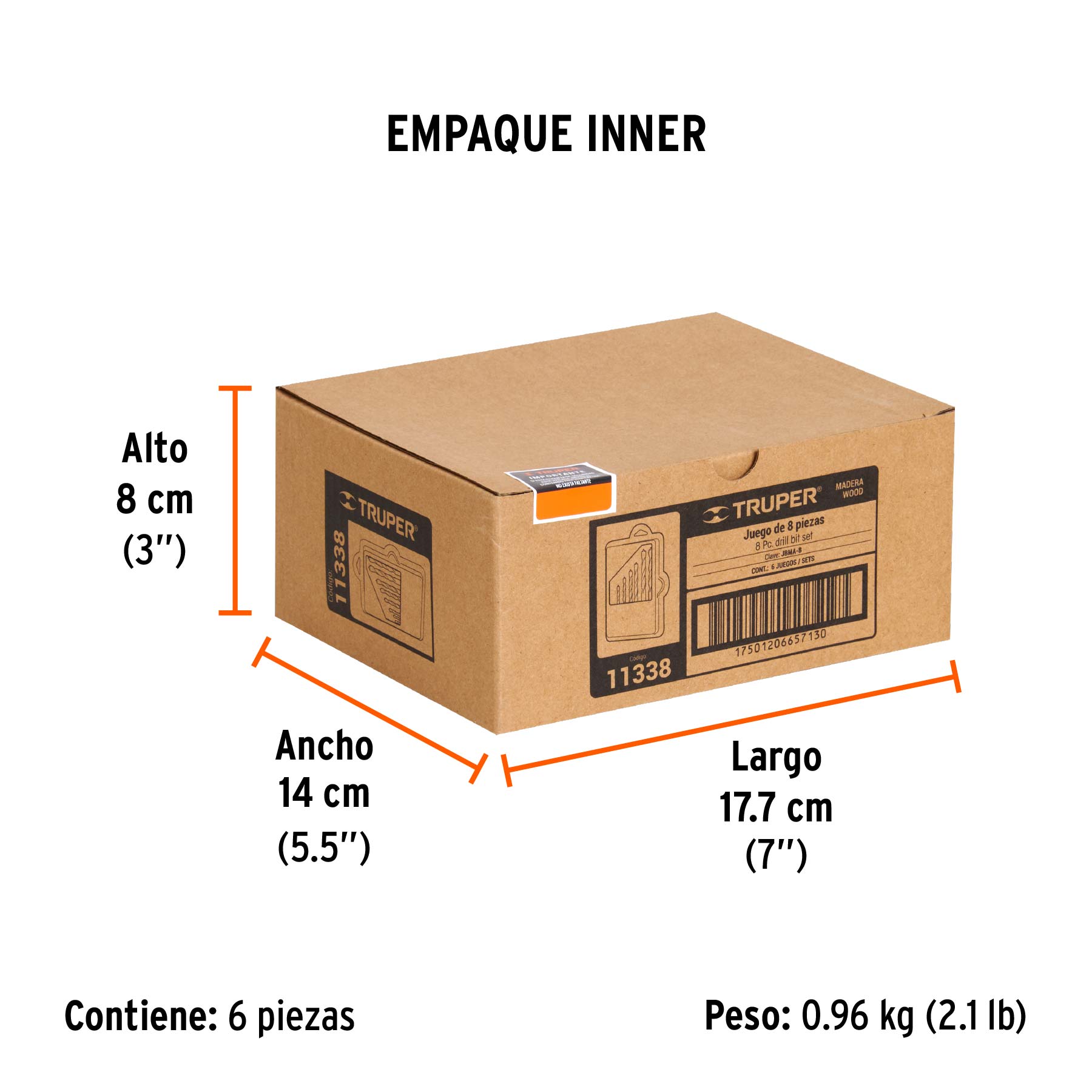Juego de 8 brocas con punta centradora para madera, TRUPER - Empaque