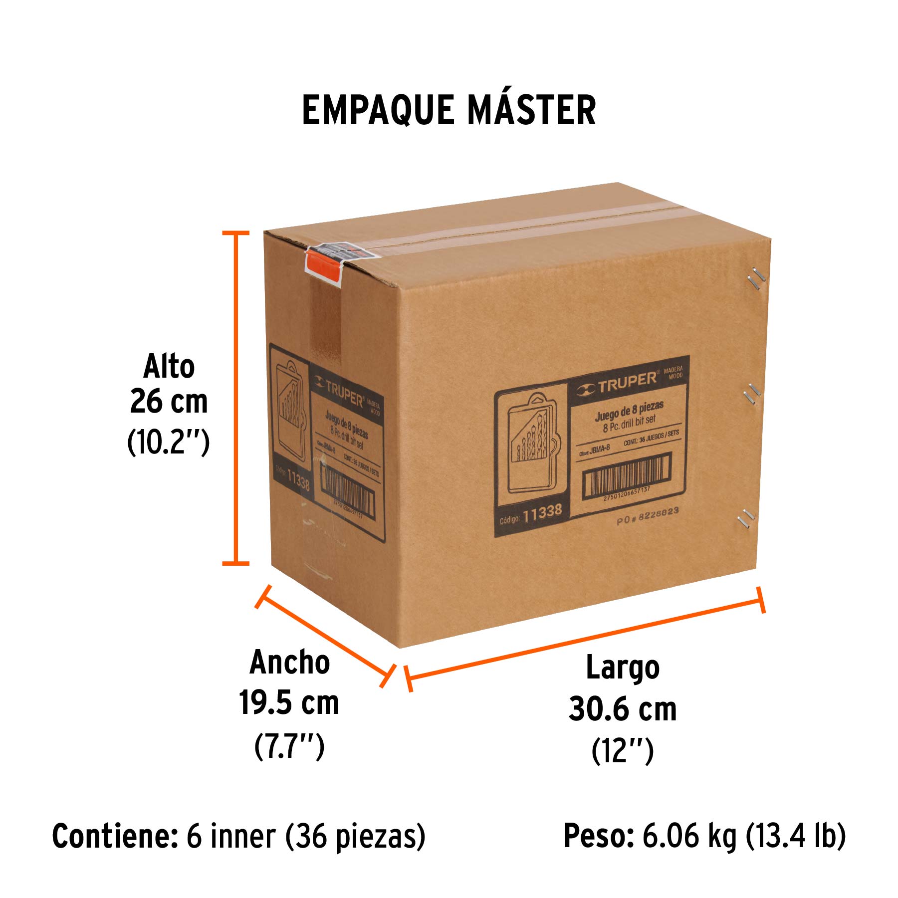 Juego de 8 brocas con punta centradora para madera, TRUPER - Empaque