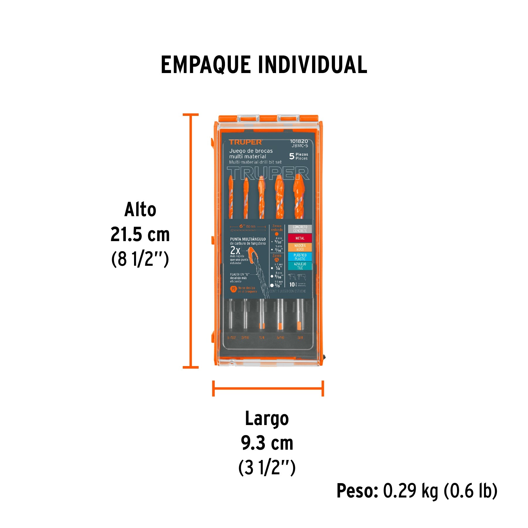 Juego de 5 brocas multimaterial, TRUPER - Empaque