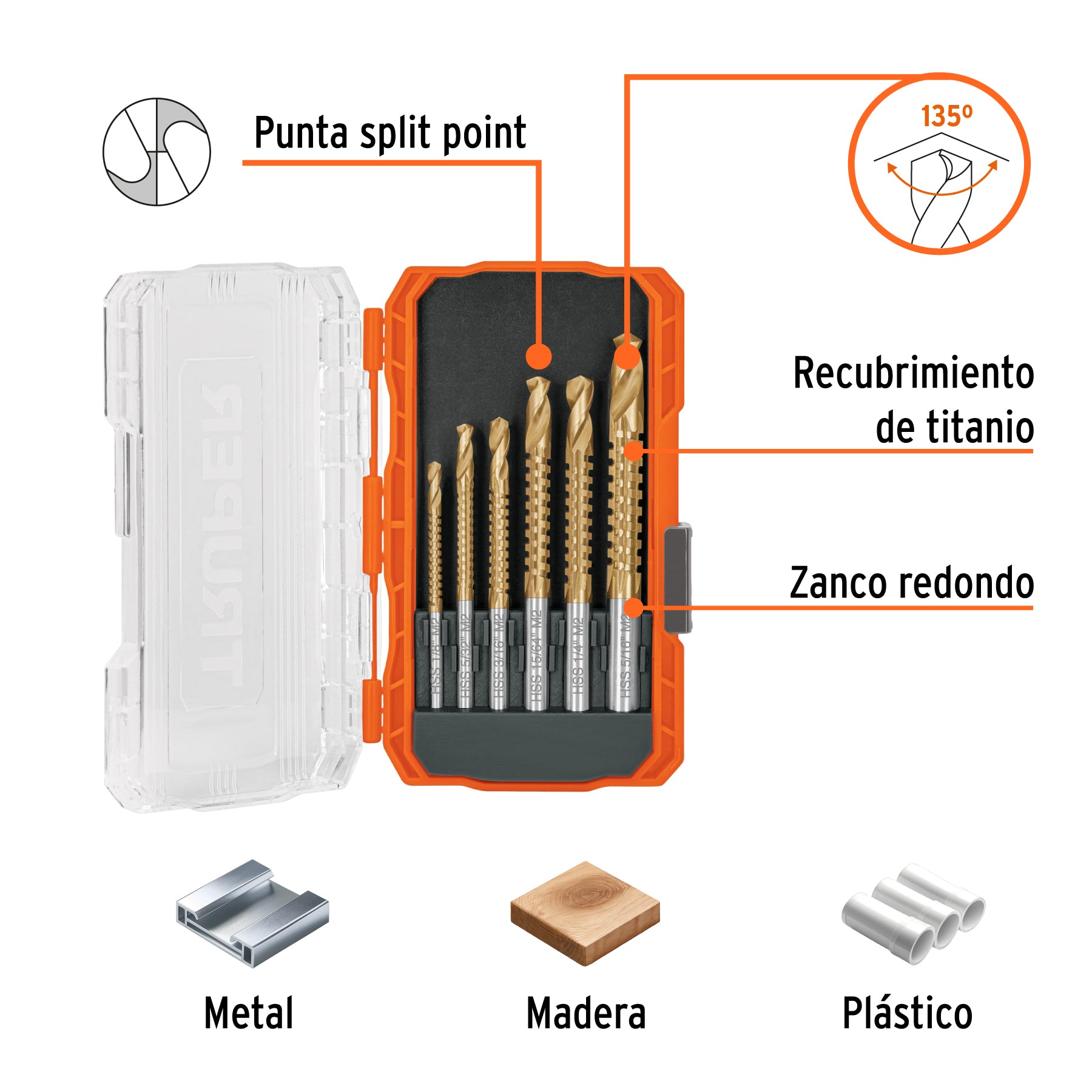 Juego de 6 brocas helicoidales con sierra, TRUPER