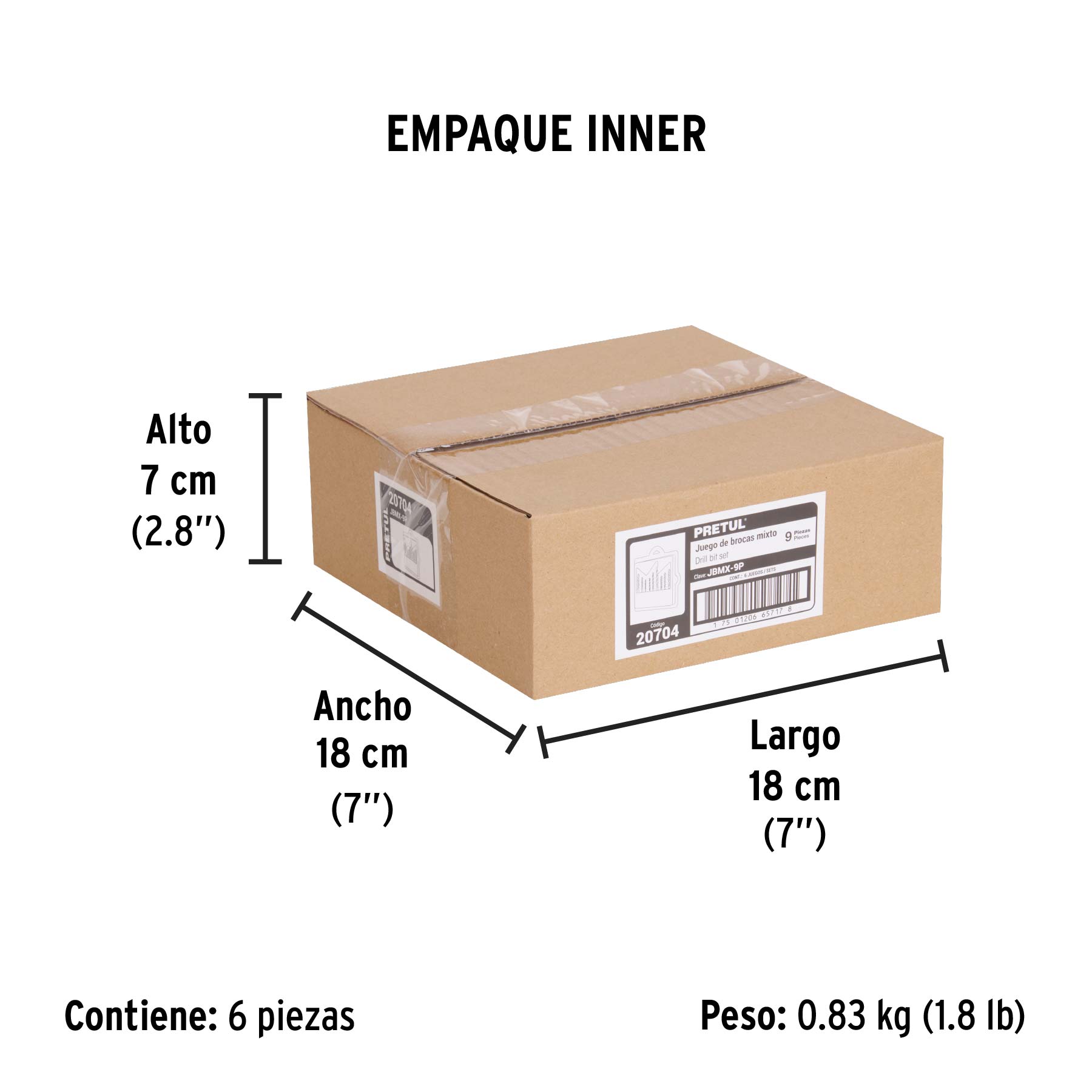 Juego de 9 brocas para metal, concreto y madera, PRETUL - Empaque