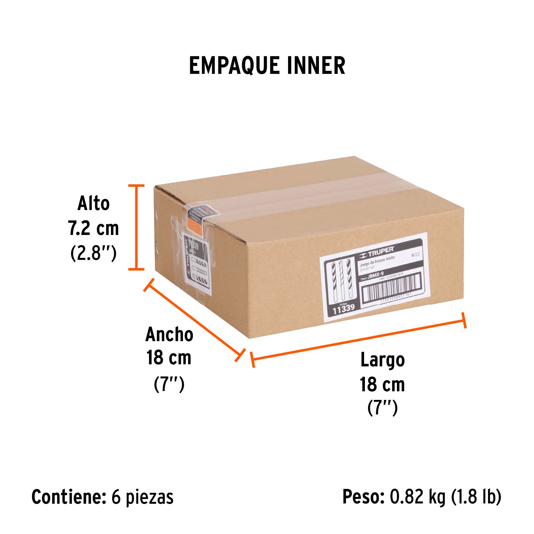 Juego de 9 brocas para metal, concreto y madera, TRUPER - Empaque