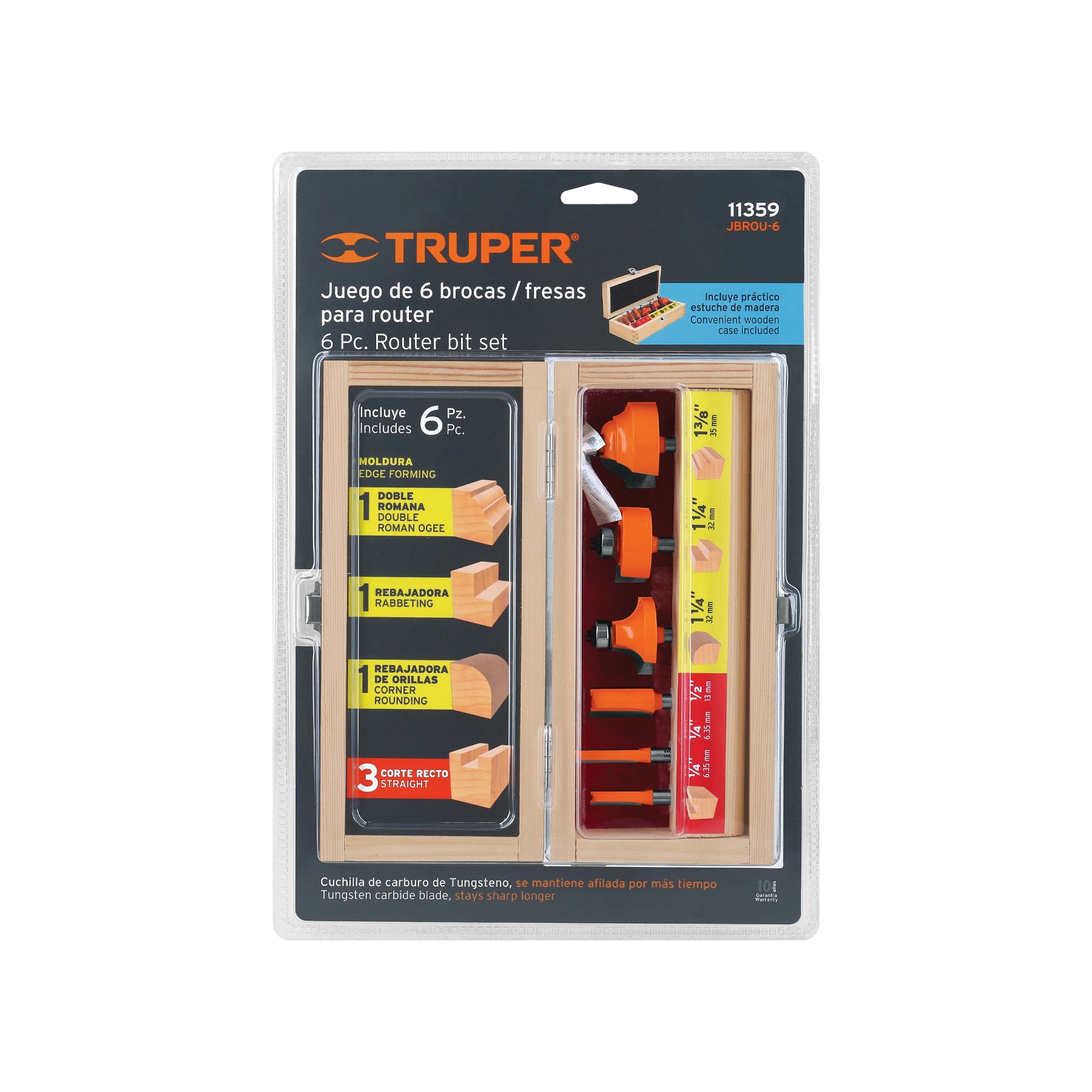 Juego de 6 brocas para router, TRUPER