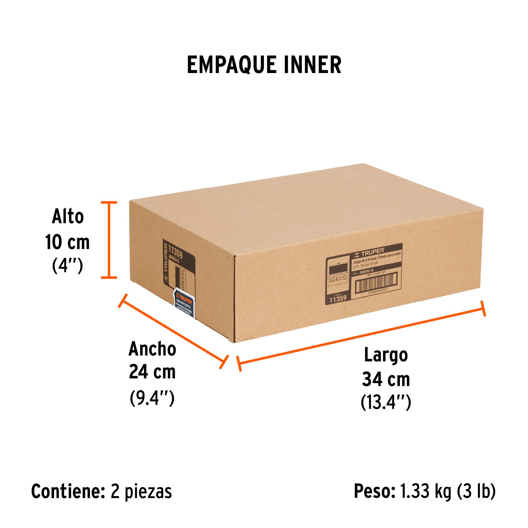 Juego de 6 brocas para router, TRUPER - Empaque