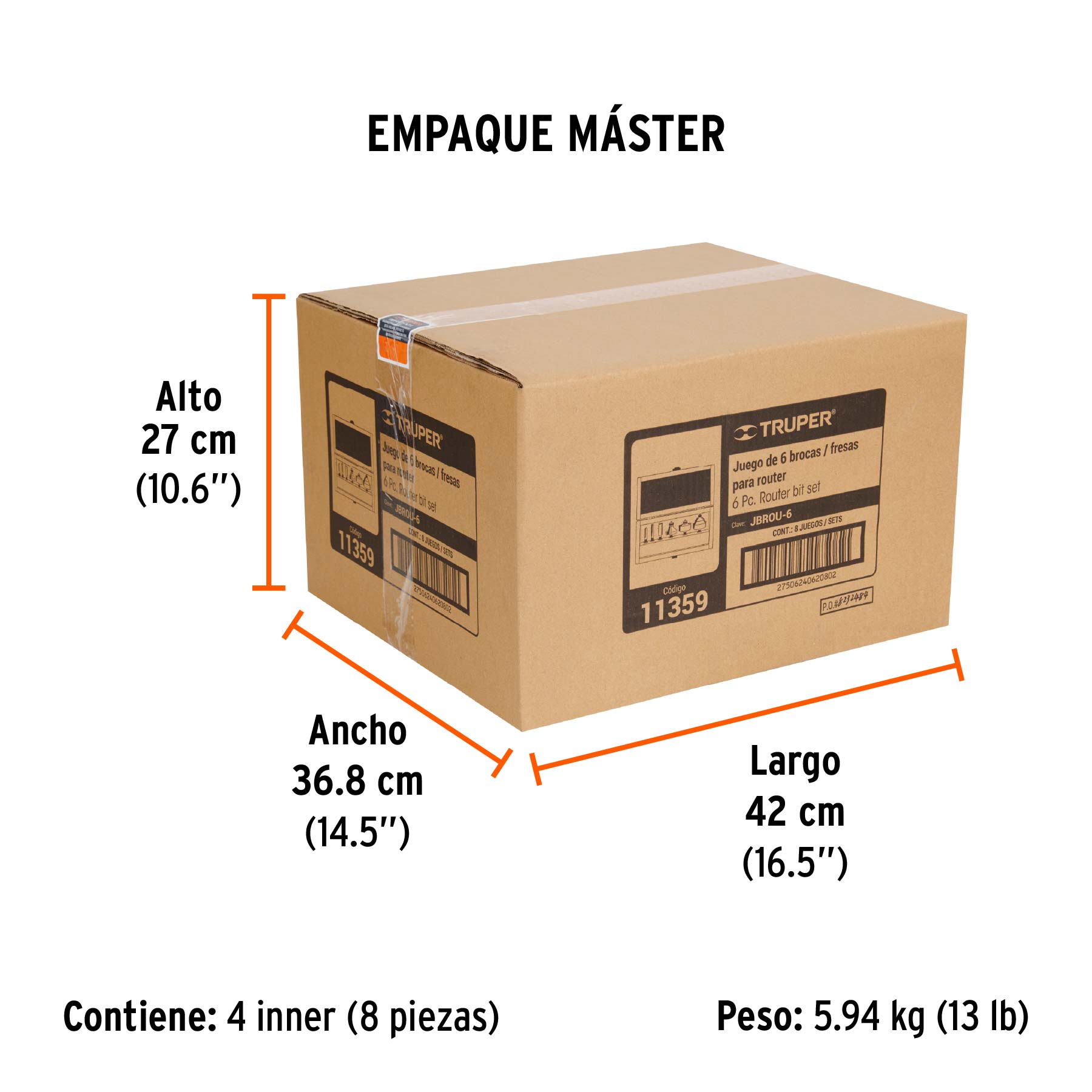 Juego de 6 brocas para router, TRUPER - Empaque