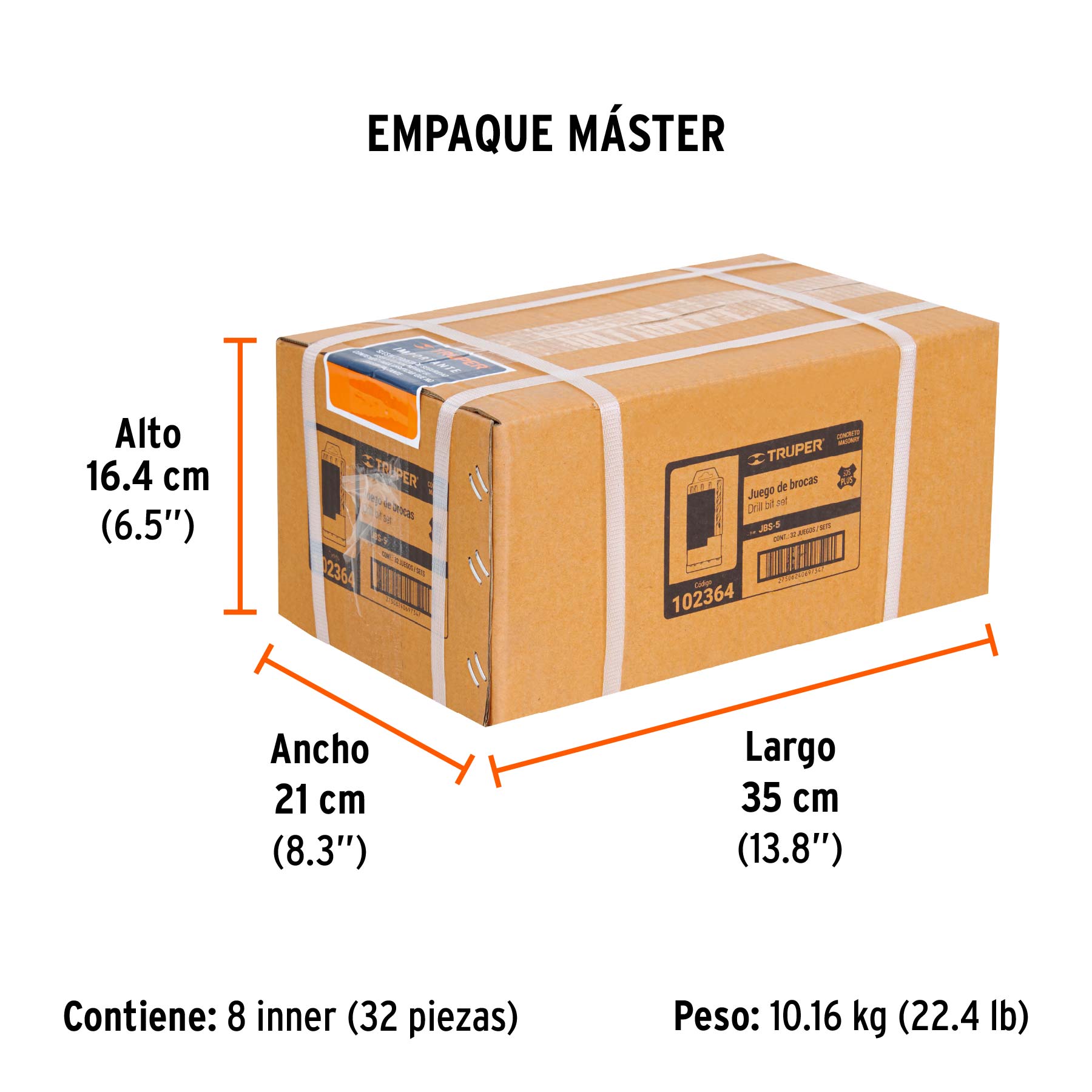 Juego de 5 brocas para concreto SDS Plus, TRUPER - Empaque