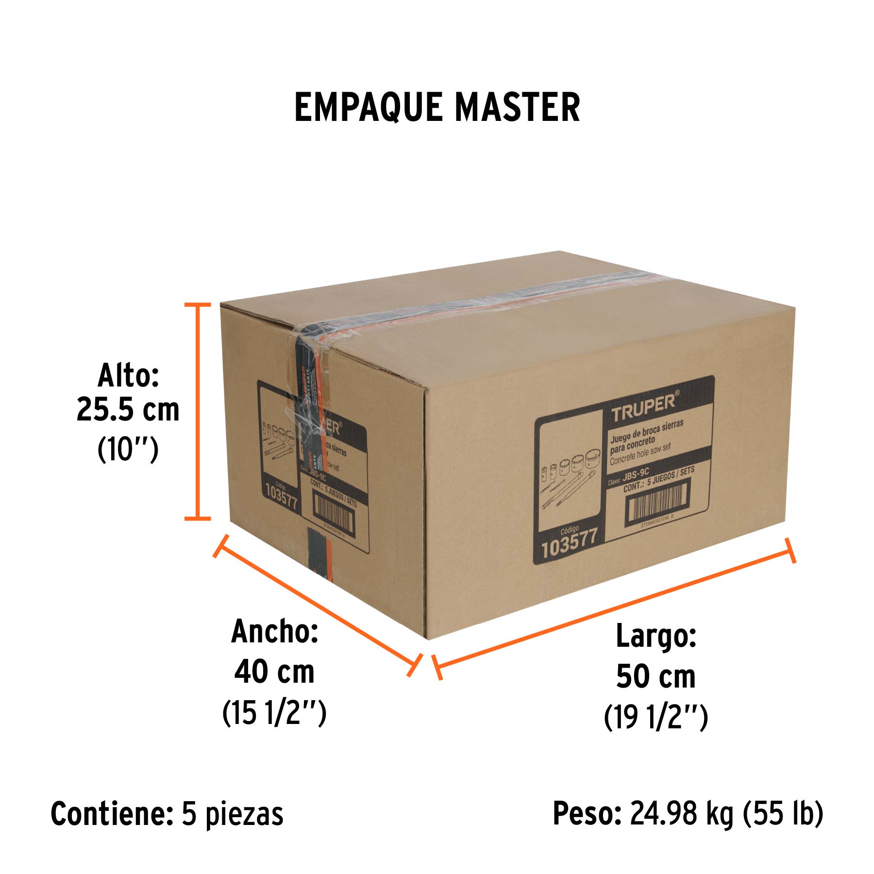 Juego de 9 brocasierras para concreto SDS Plus y MAX, TRUPER - Empaque