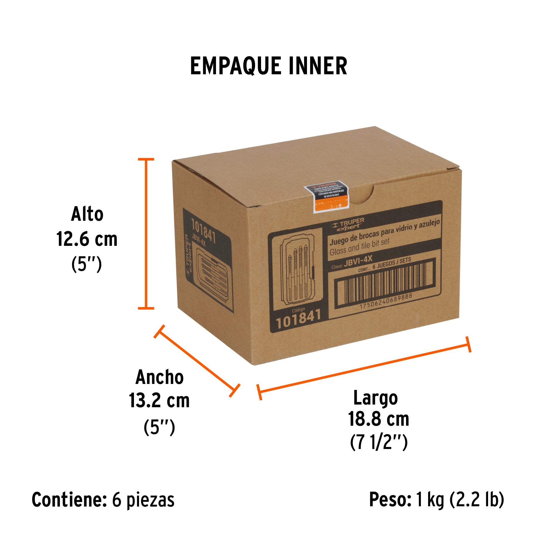 Juego de 4 brocas para vidrio y azulejo, TRUPER EXPERT - Empaque