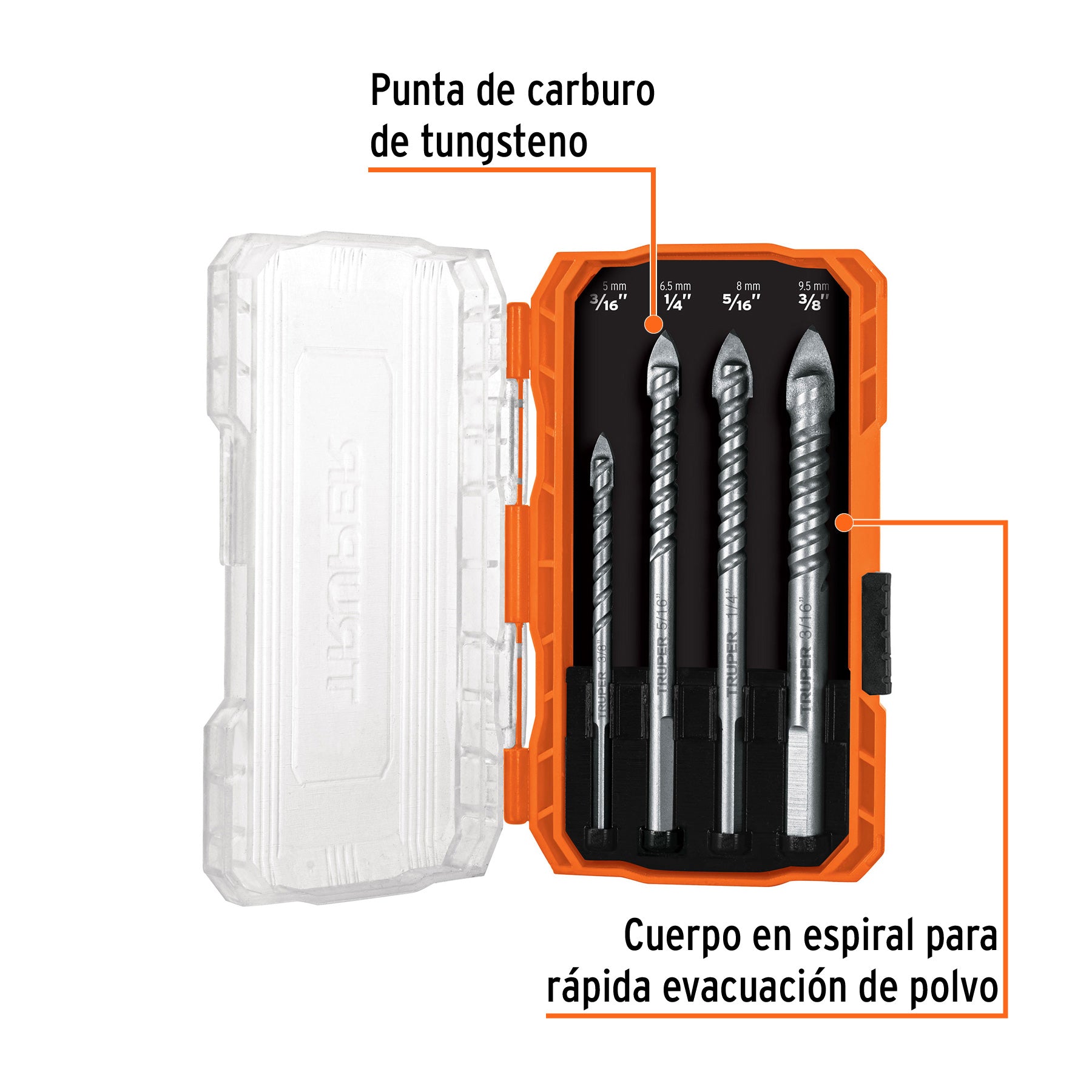 Juego de 4 brocas para vidrio y azulejo, TRUPER EXPERT