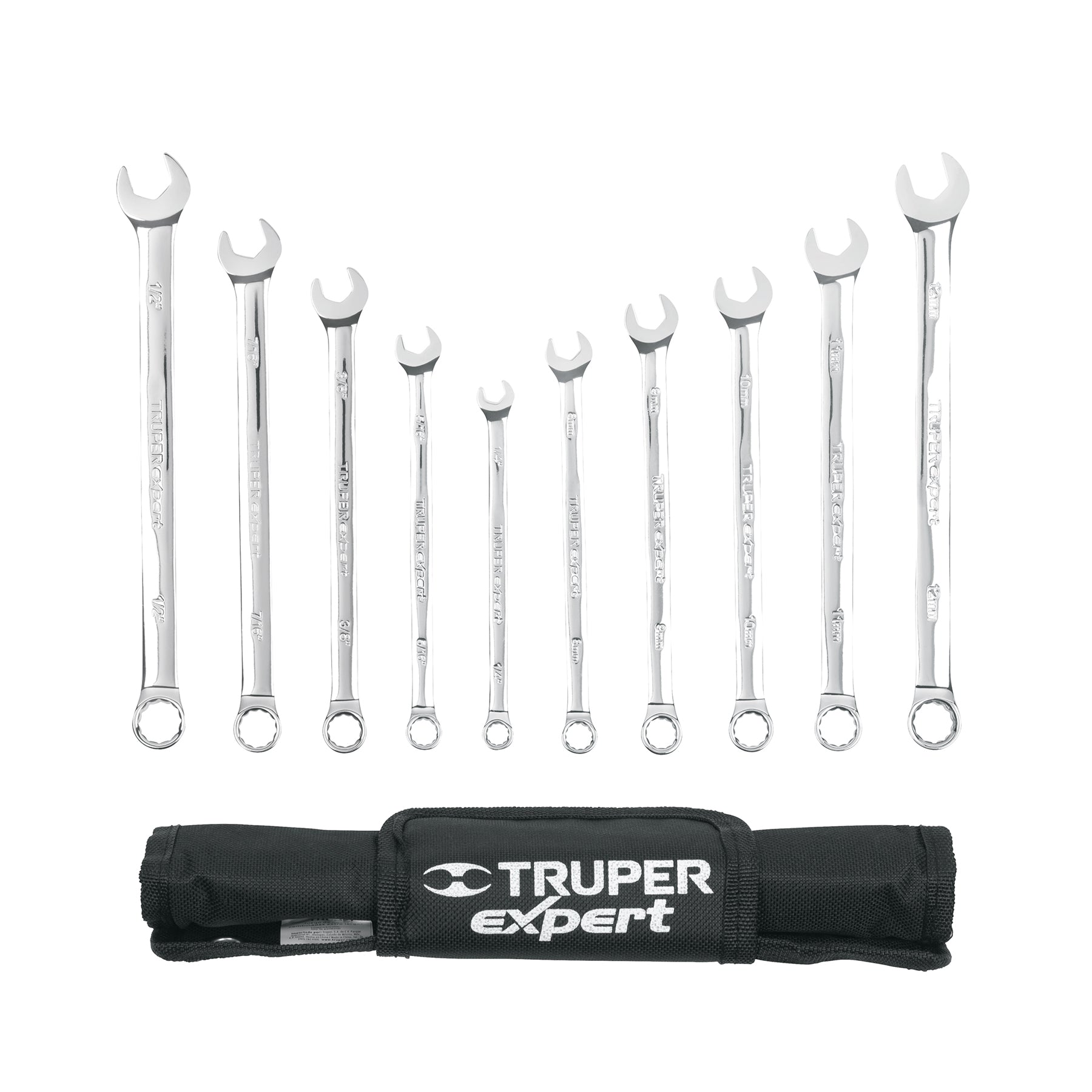 Jgo 10 llaves combinadas extralargas pulidas std y mm,EXPERT