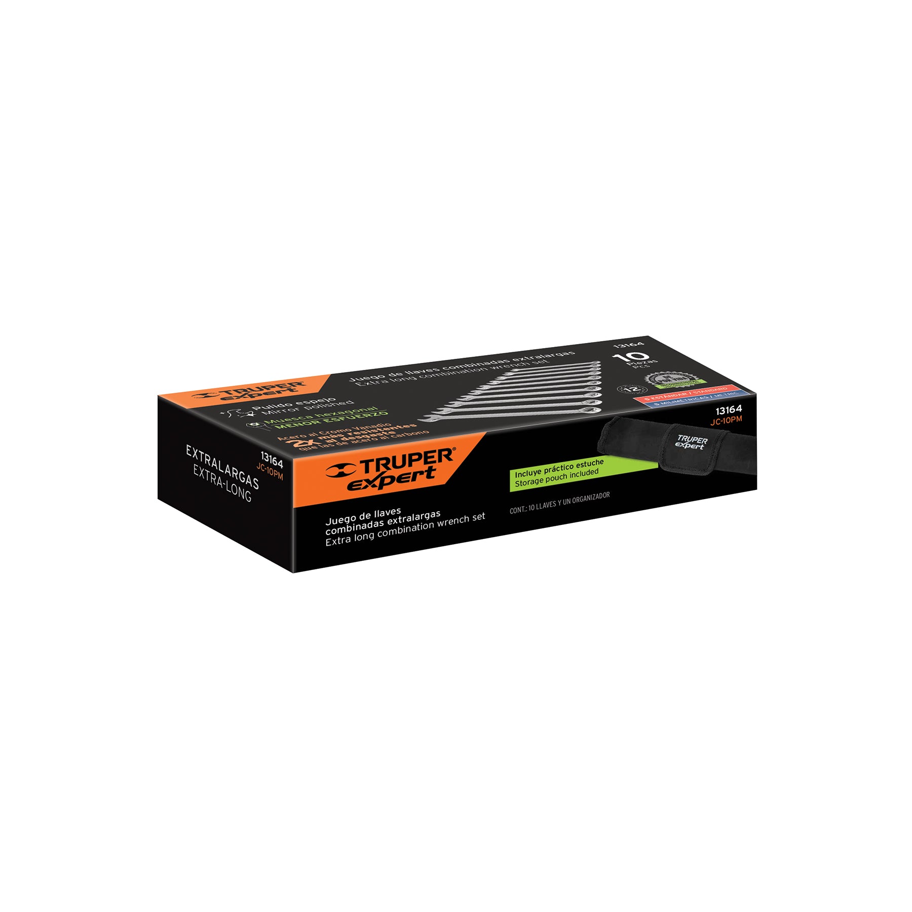 Jgo 10 llaves combinadas extralargas pulidas std y mm,EXPERT