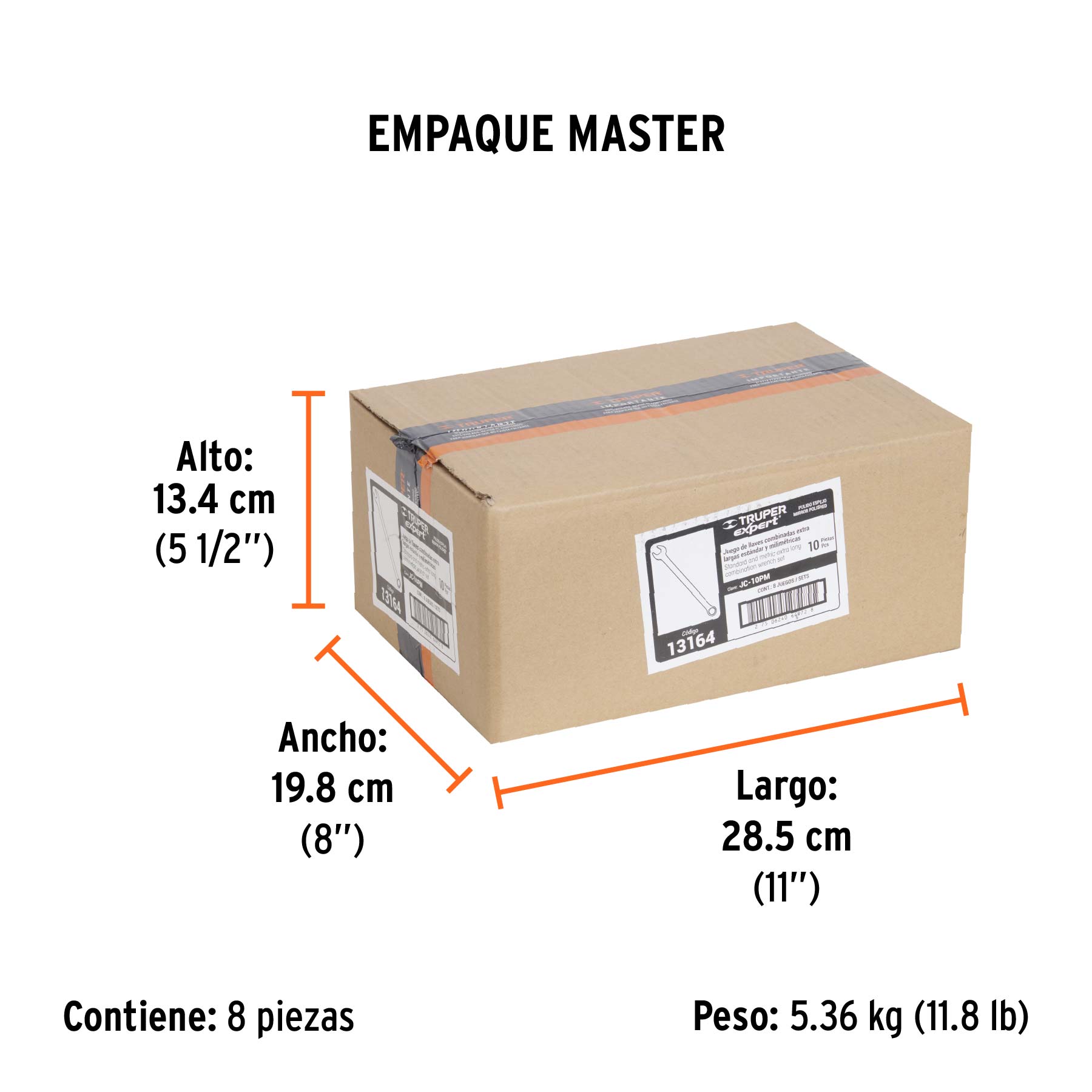 Jgo 10 llaves combinadas extralargas pulidas std y mm,EXPERT - Empaque
