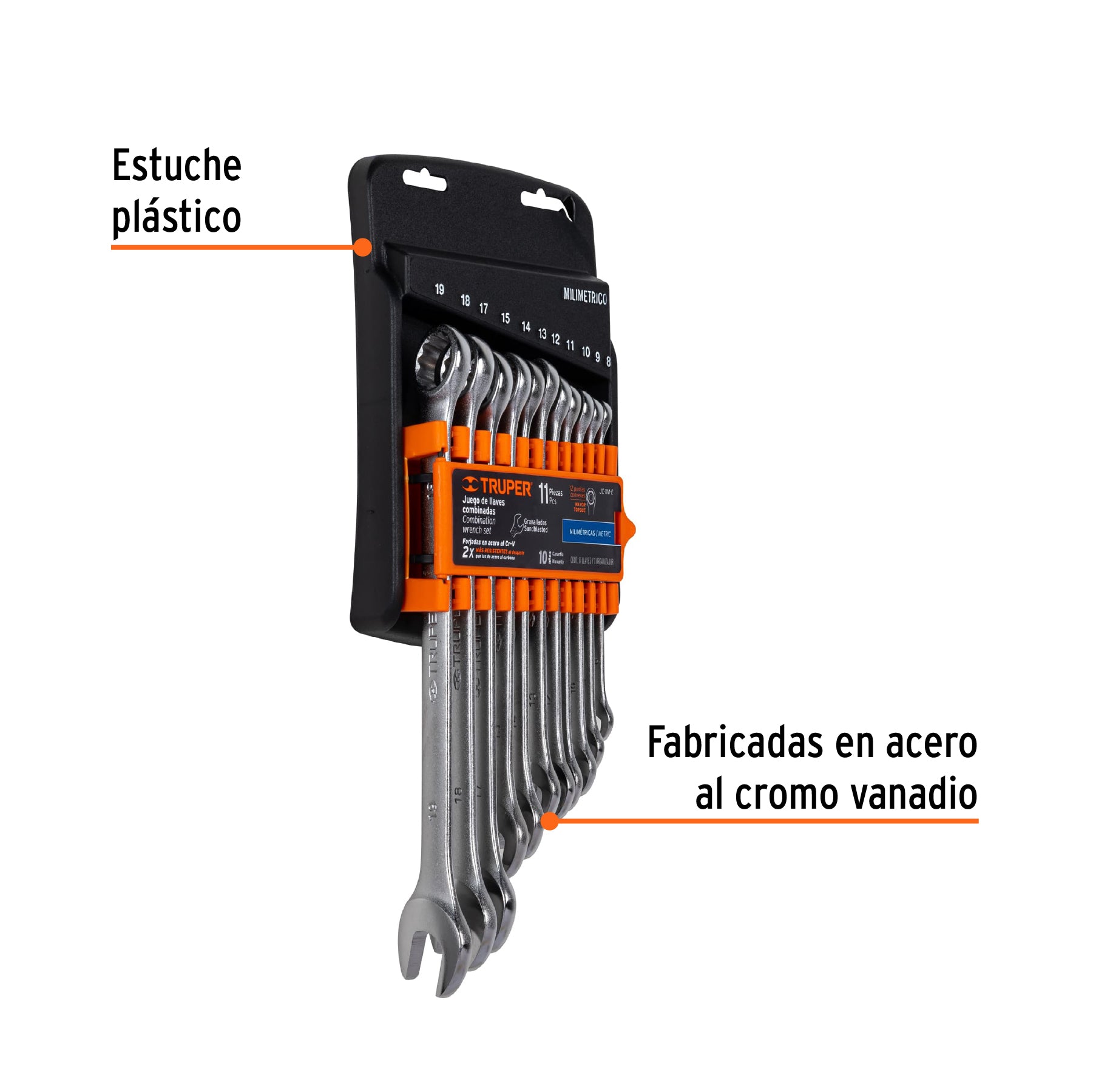 Juego de 11 llaves combinadas mm granalladas, TRUPER