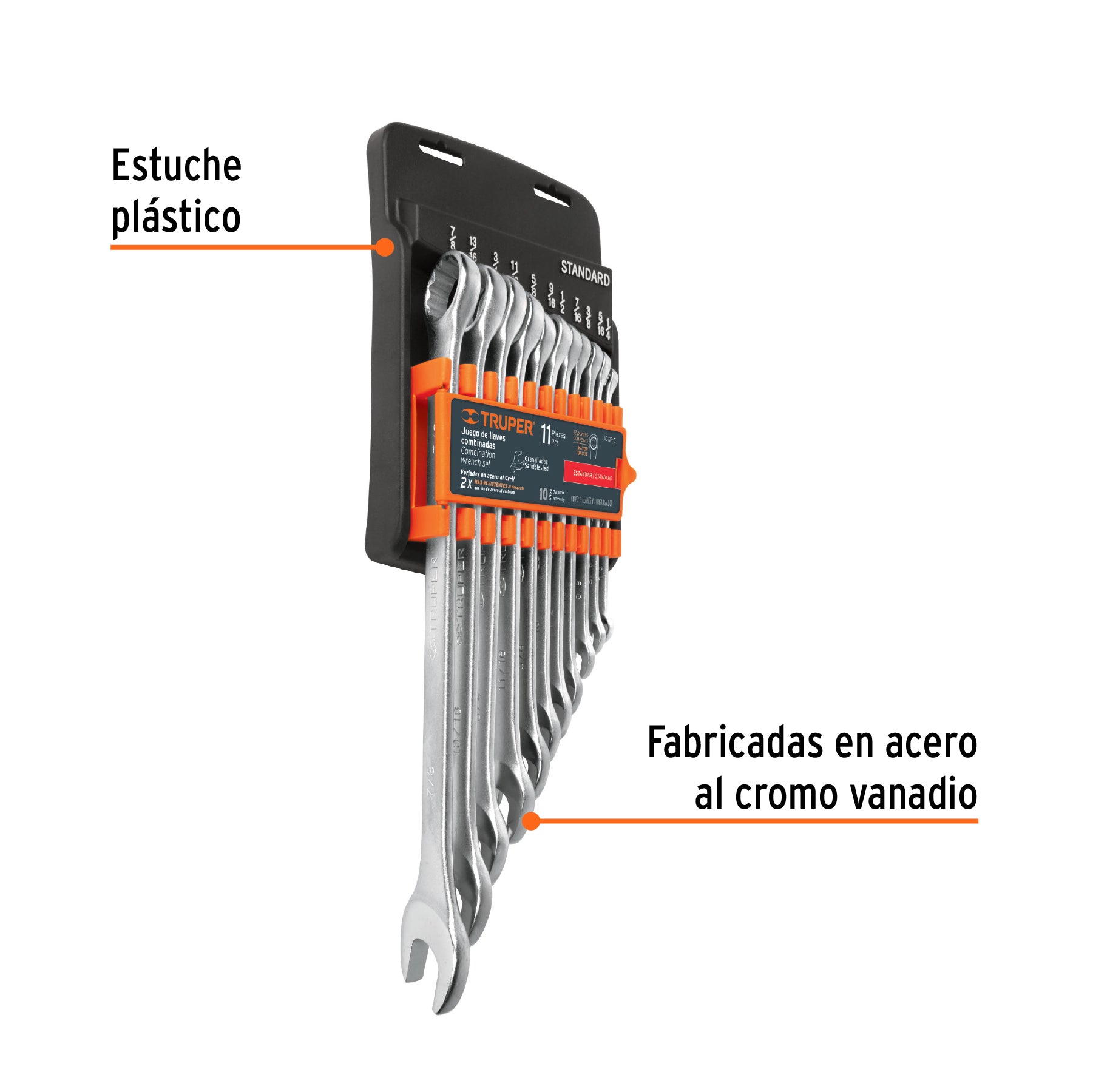 Juego de 11 llaves combinadas std granalladas, TRUPER