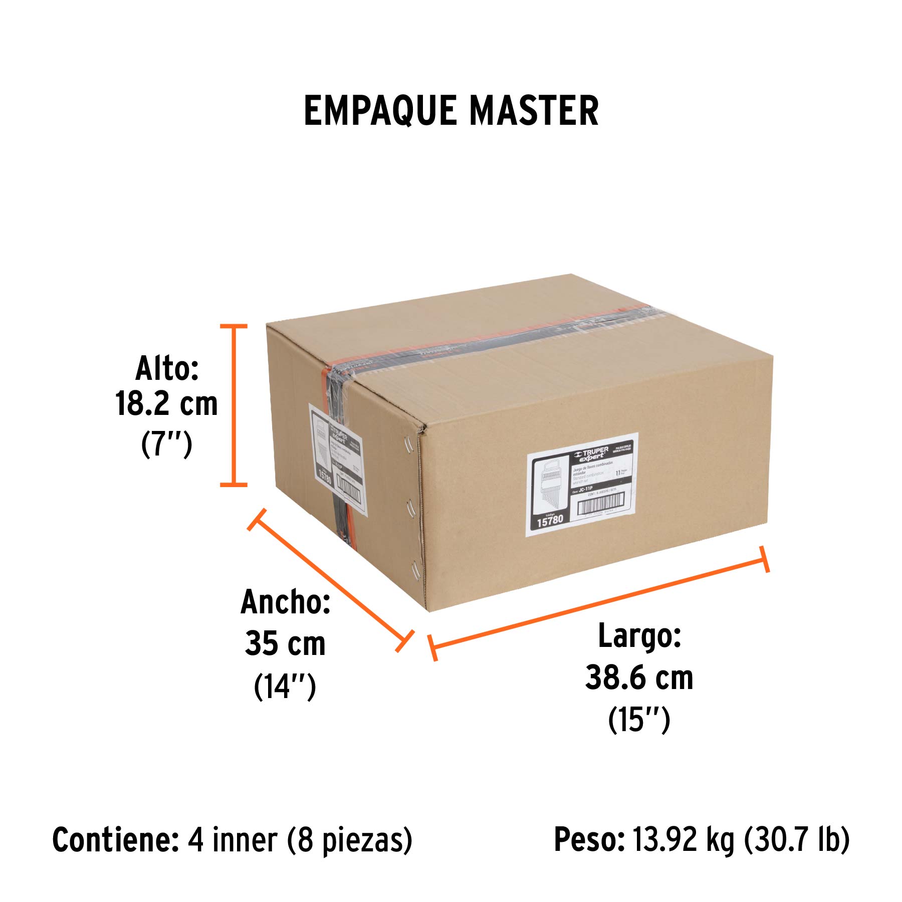 Juego de 11 llaves combinadas extralargas pulidas std,EXPERT - Empaque