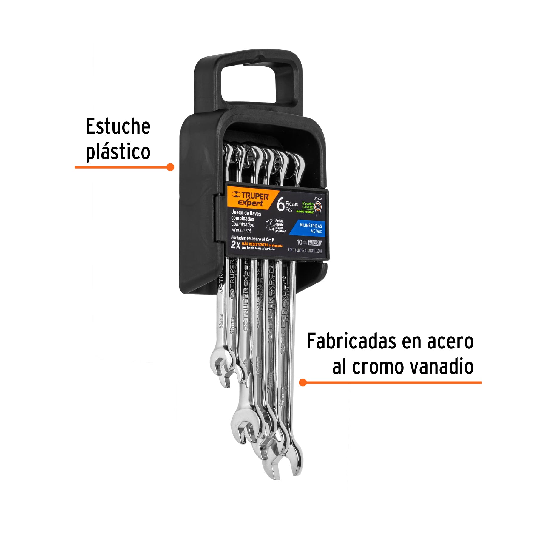 Juego de 6 llaves combinadas extralargas pulidas mm, EXPERT