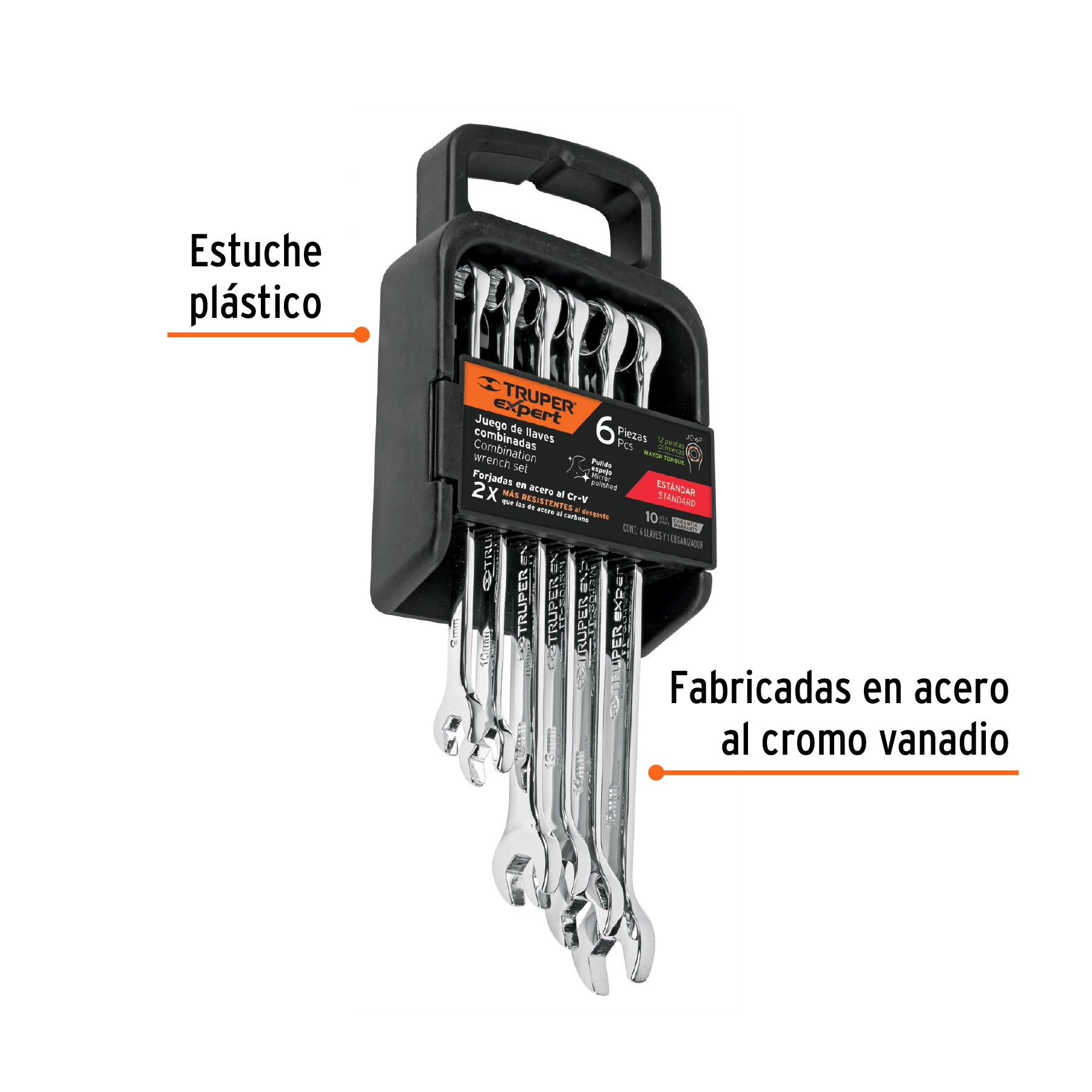 Juego de 6 llaves combinadas extralargas pulidas std, EXPERT