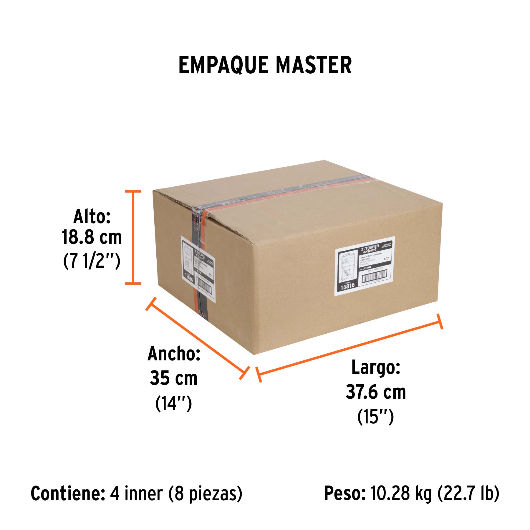 Juego de 8 llaves combinadas pulidas mm con matraca, EXPERT - Empaque