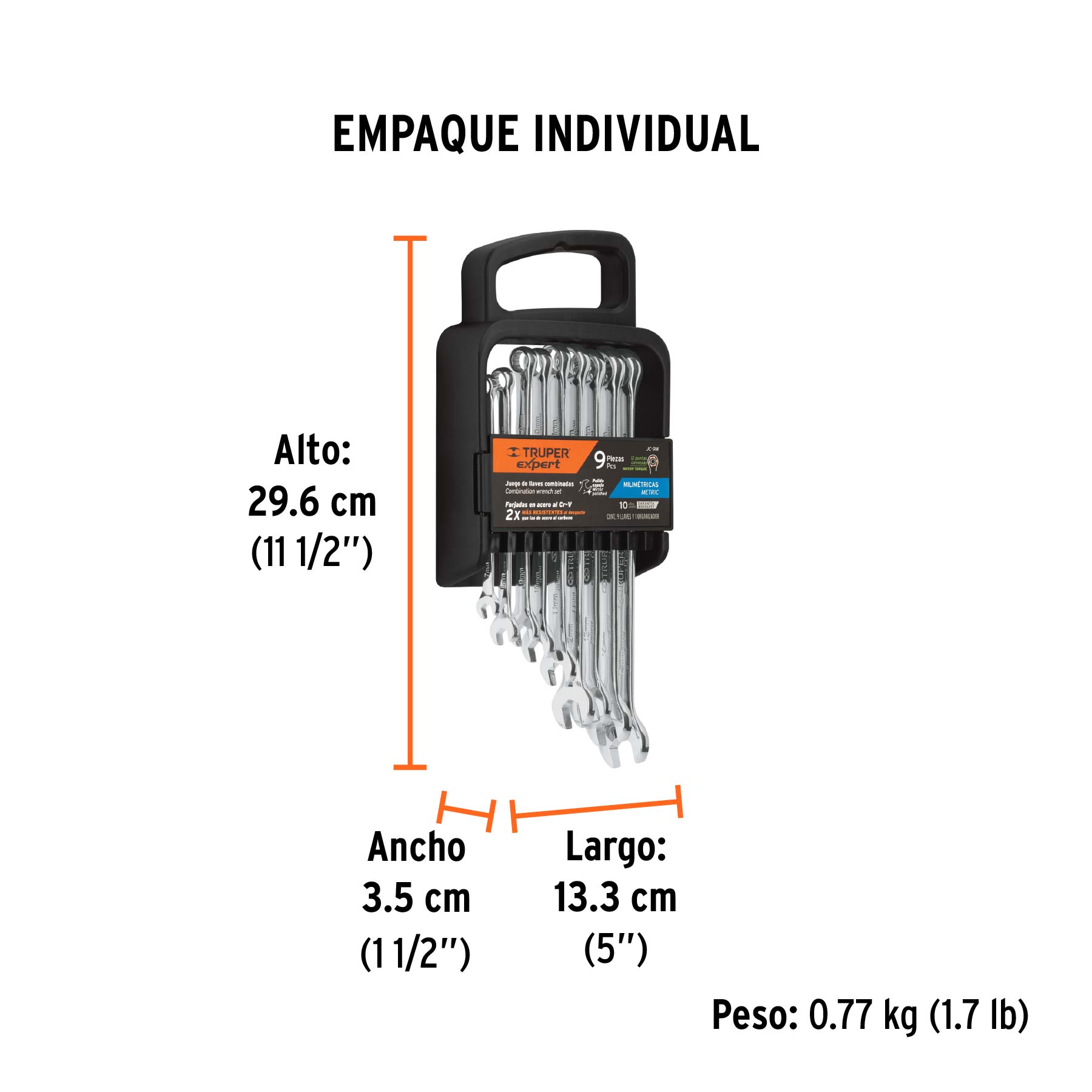 Juego de 9 llaves combinadas extralargas pulidas mm, EXPERT - Empaque