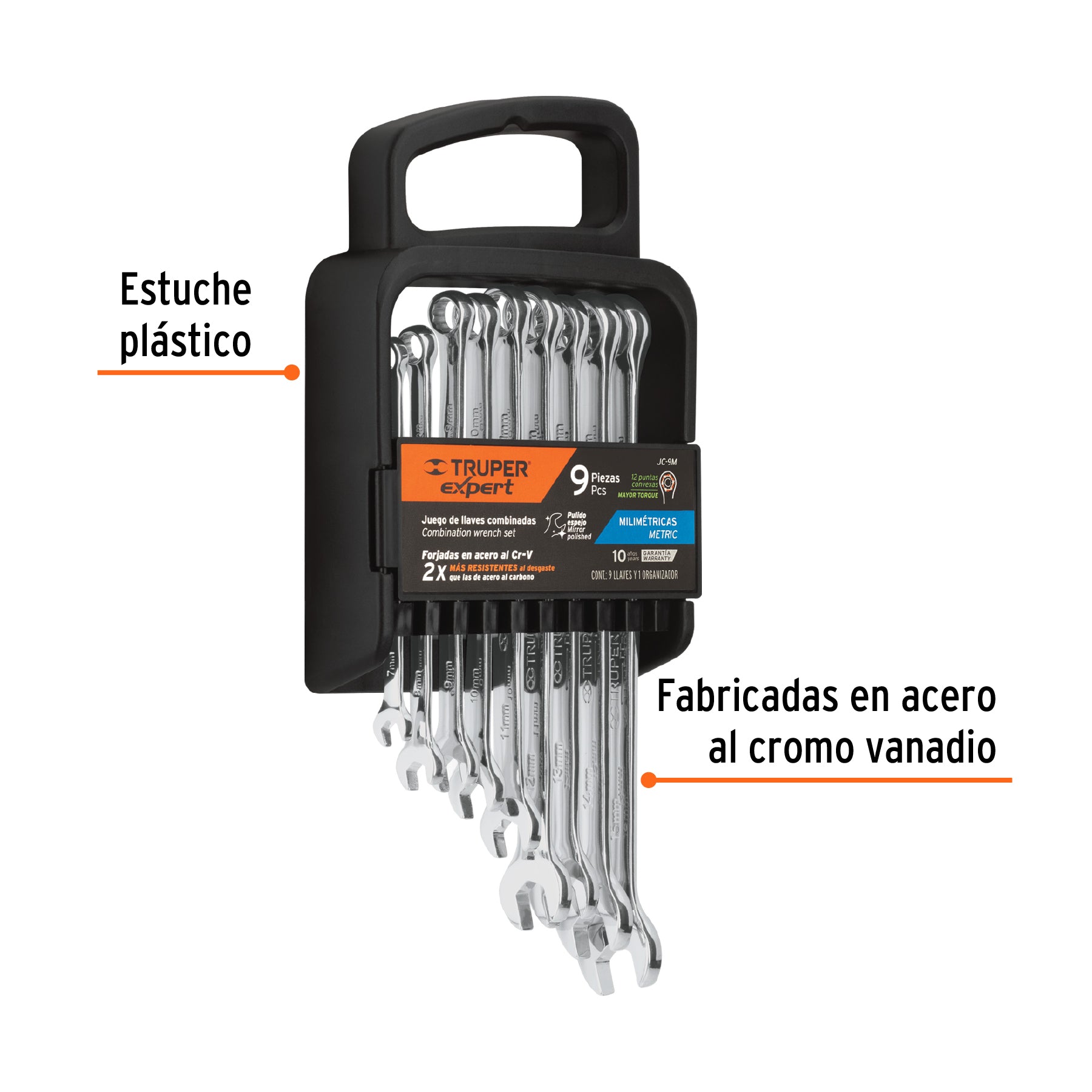 Juego de 9 llaves combinadas extralargas pulidas mm, EXPERT