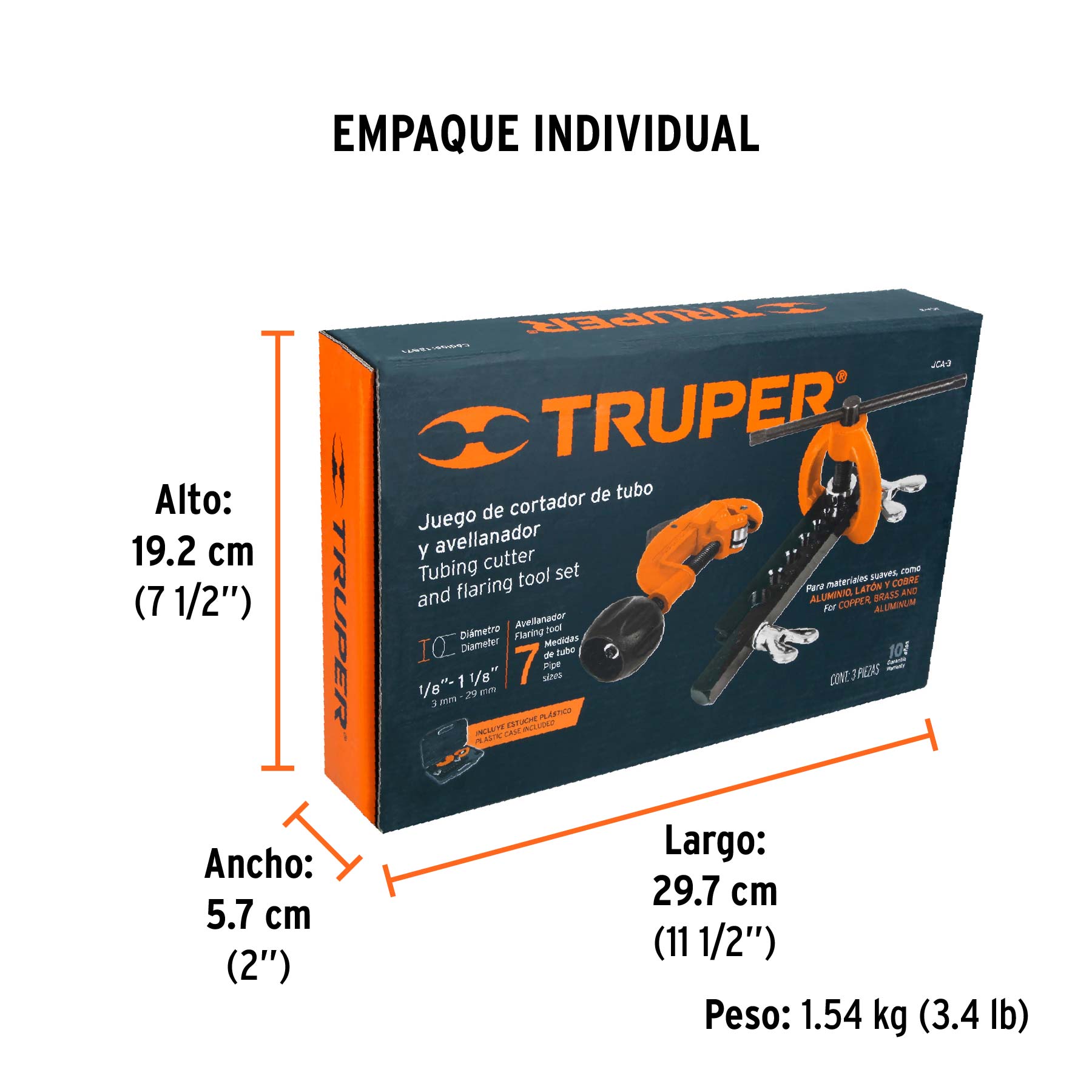 Juego de cortador de tubo y avellanador, TRUPER - Empaque