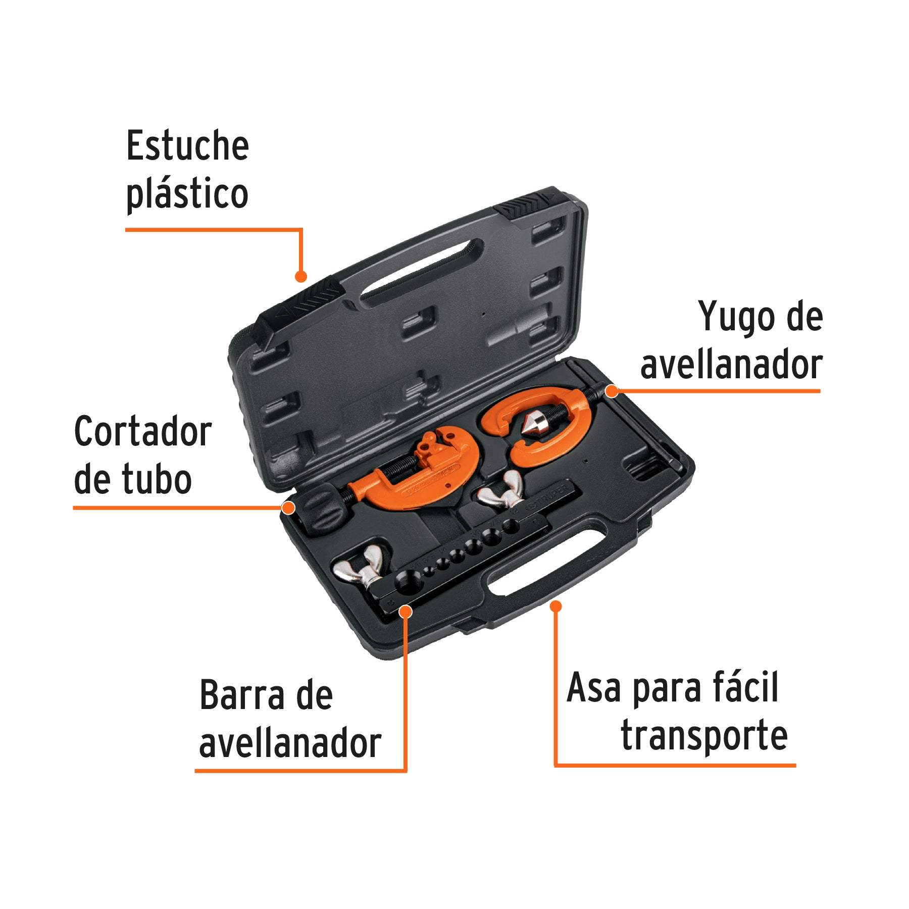 Juego de cortador de tubo y avellanador, TRUPER
