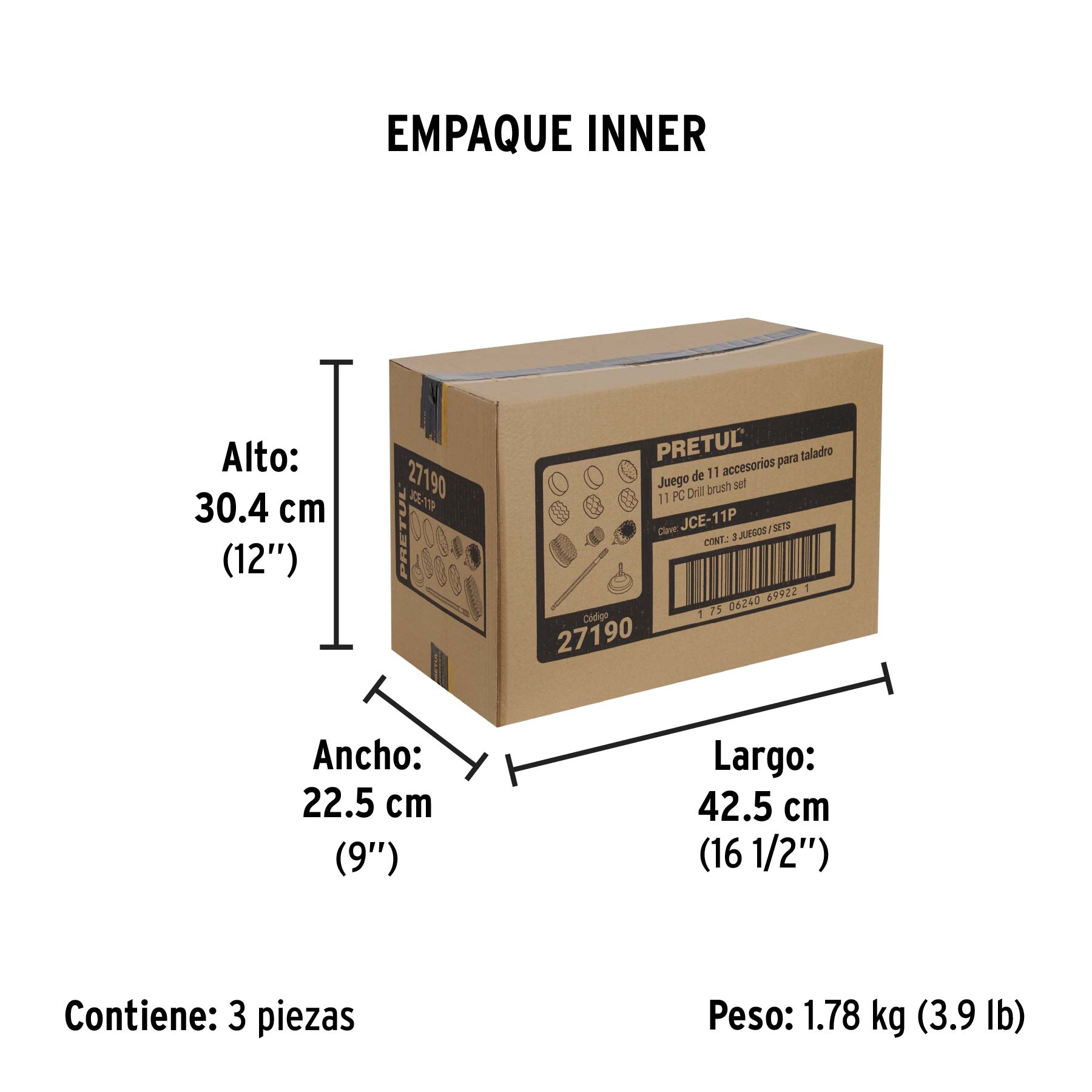 Juego 11 accesorios, limpieza y pulido para taladro, PRETUL - Empaque