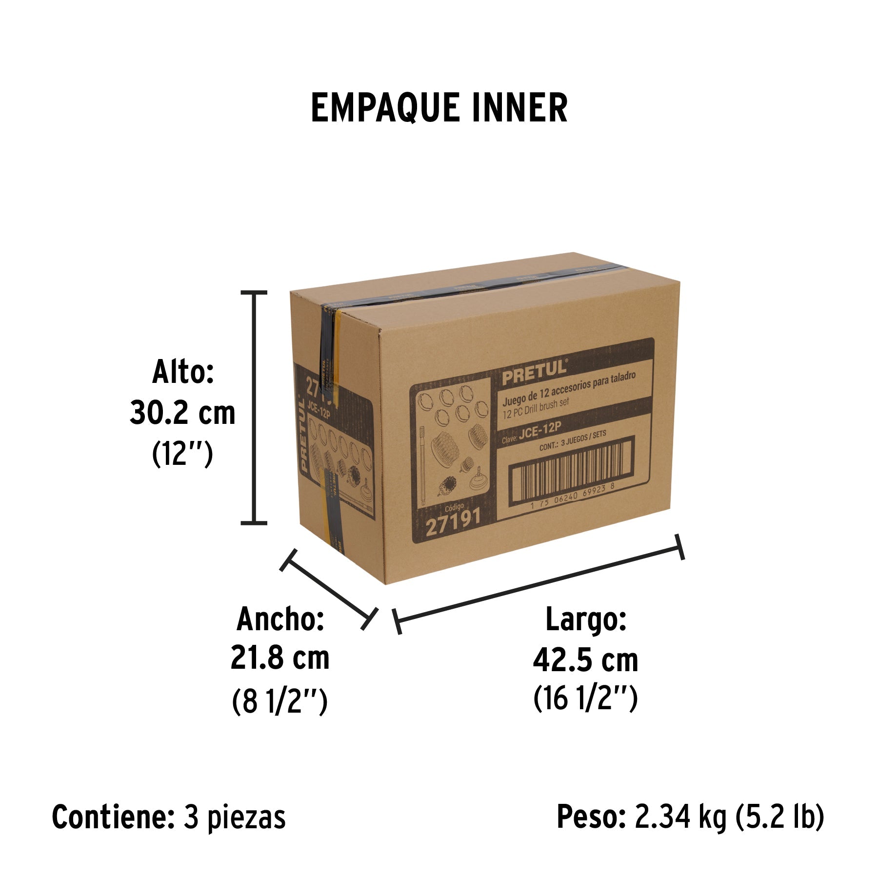 Juego 12 accesorios, limpieza y asentado para taladro,PRETUL - Empaque