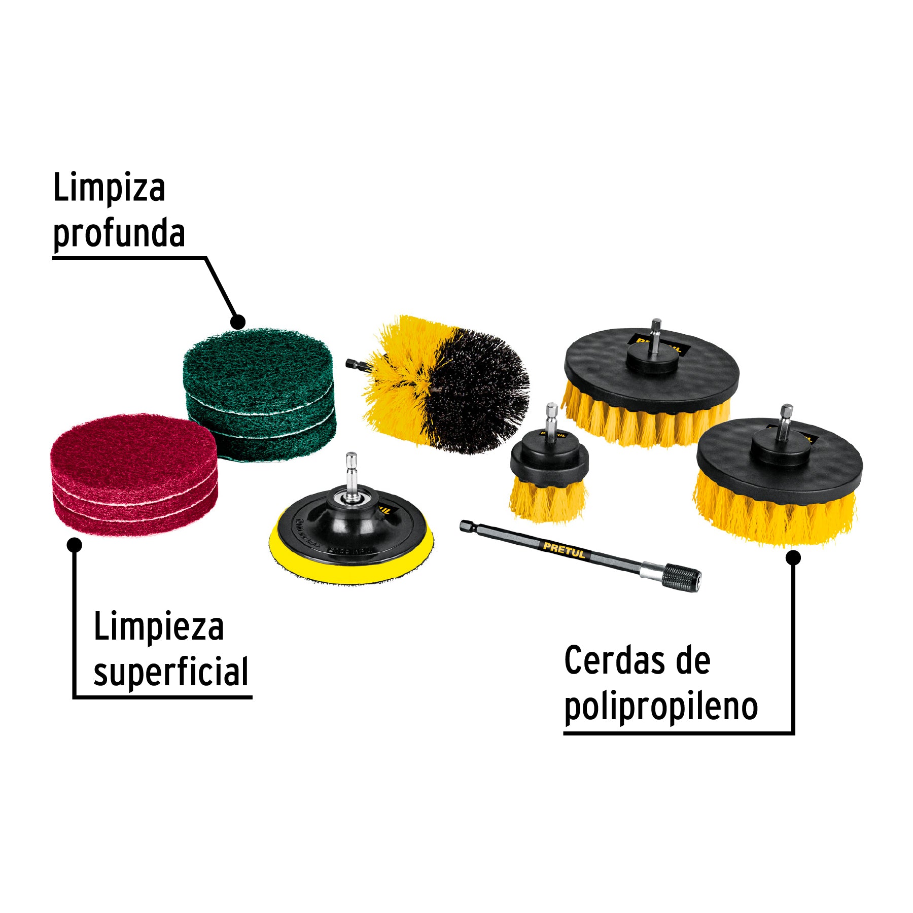 Juego 12 accesorios, limpieza y asentado para taladro,PRETUL
