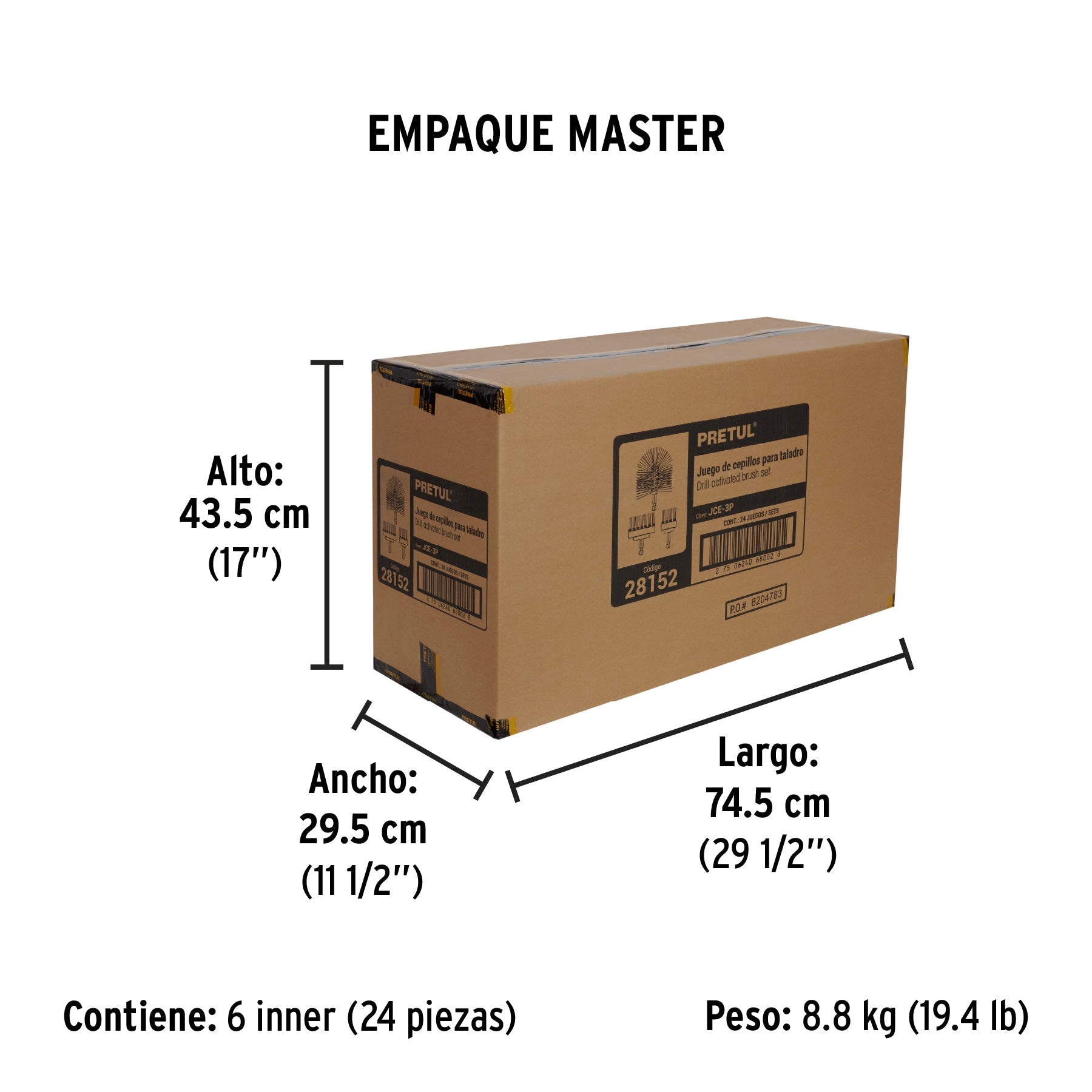 Juego de 3 cepillos multiusos para taladro, PRETUL - Empaque