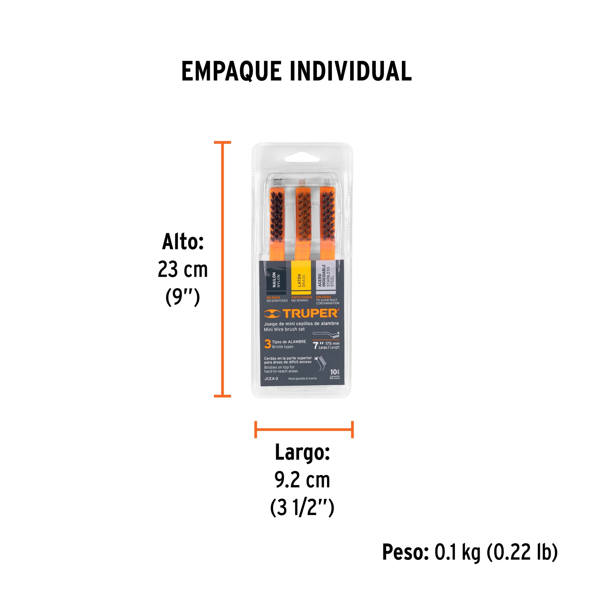 Juego de 3 minicepillos de alambre 28 pinceles, TRUPER - Empaque