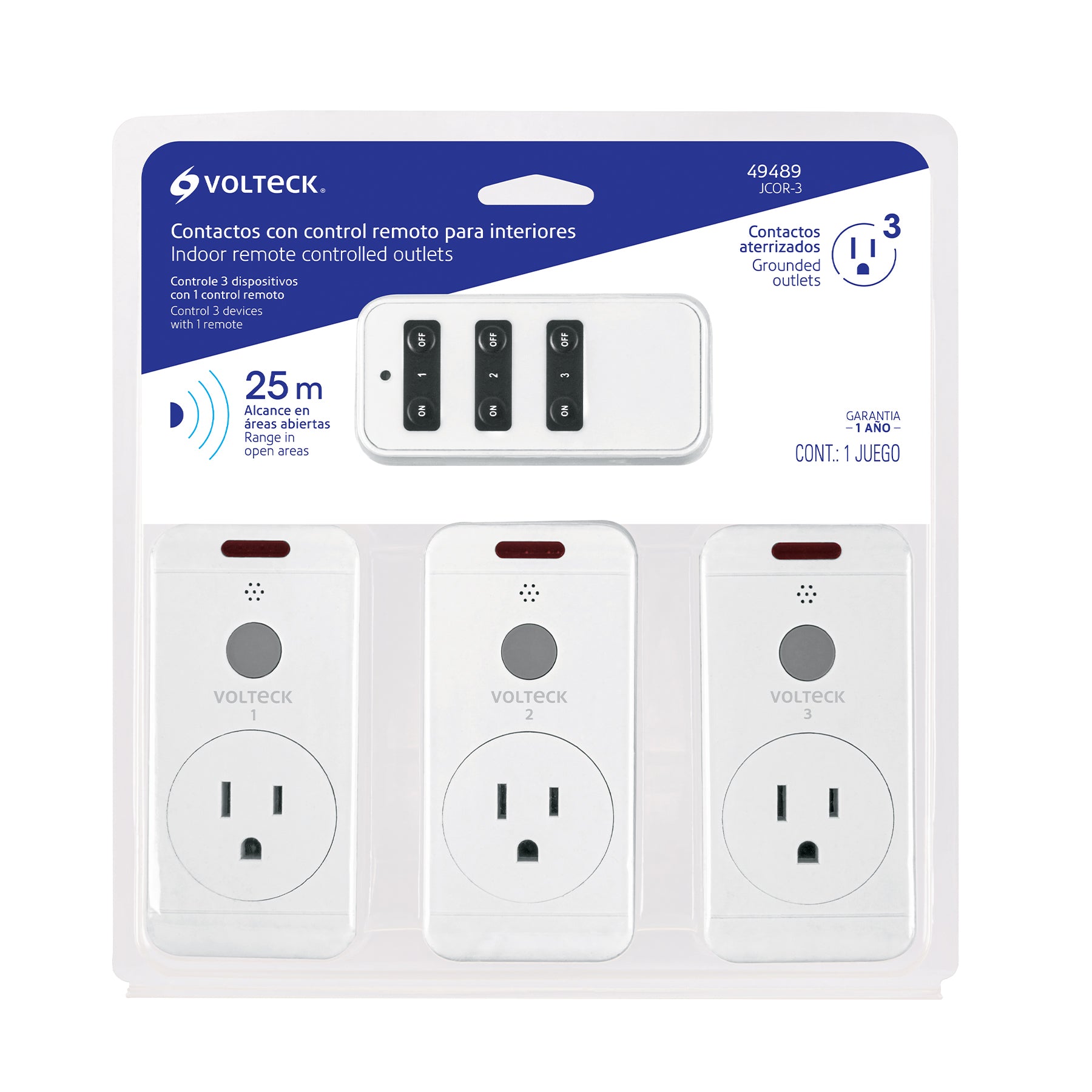 Juego de 3 Contactos con control remoto, VOLTECK