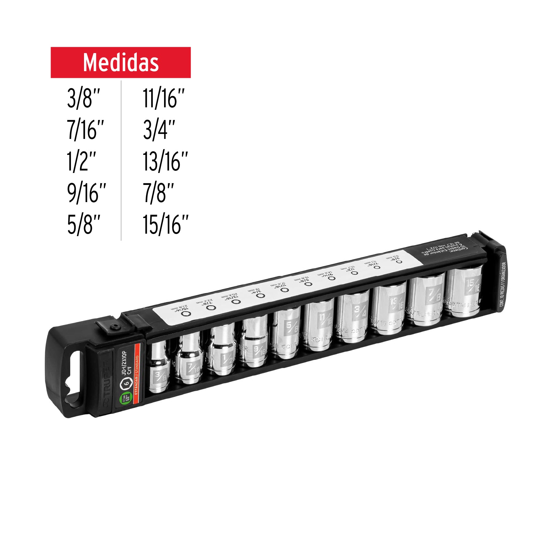 Juego de 10 dados cuadro 1/2" std, TRUPER