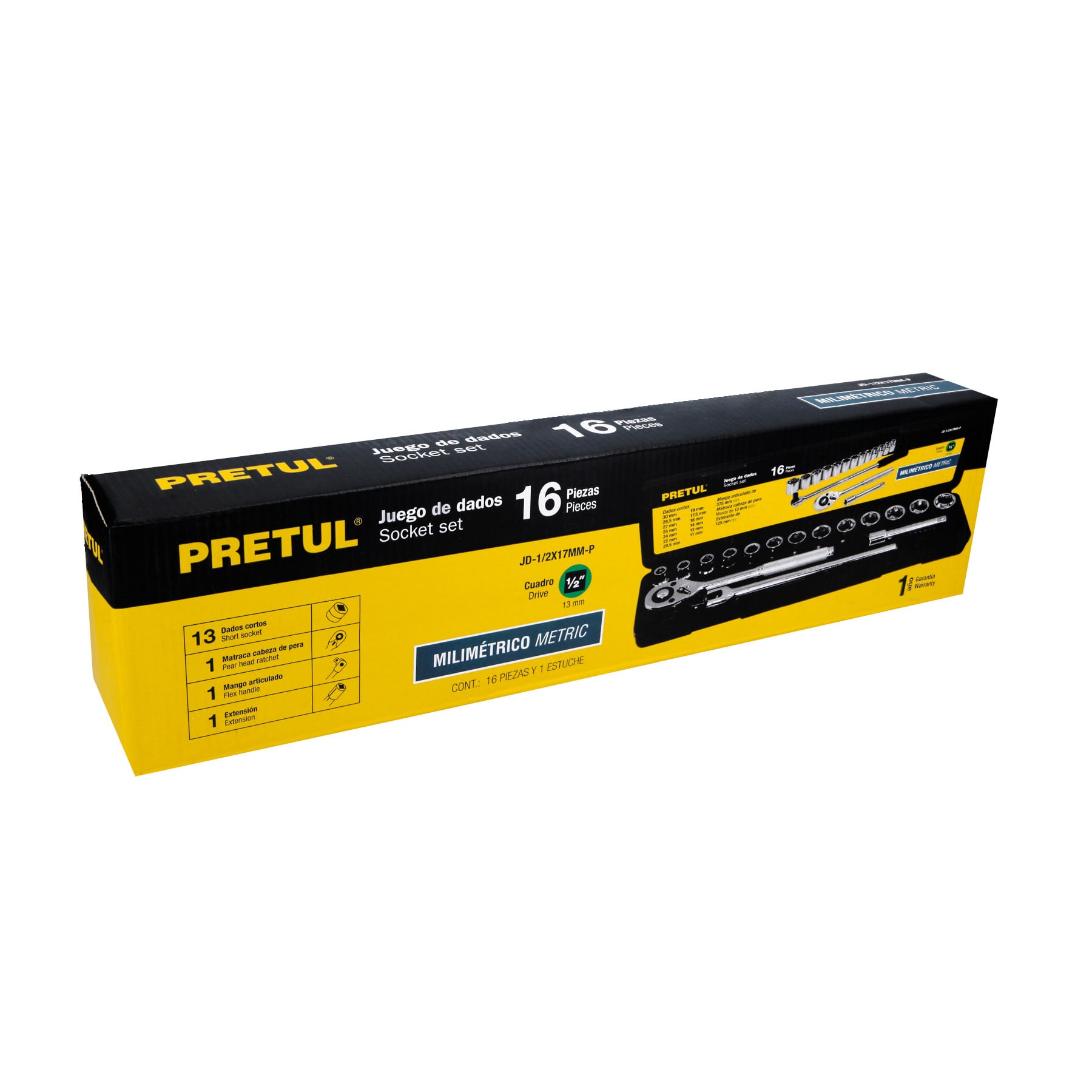 Juego de 16 herramientas 1/2" mm para mecánico, PRETUL