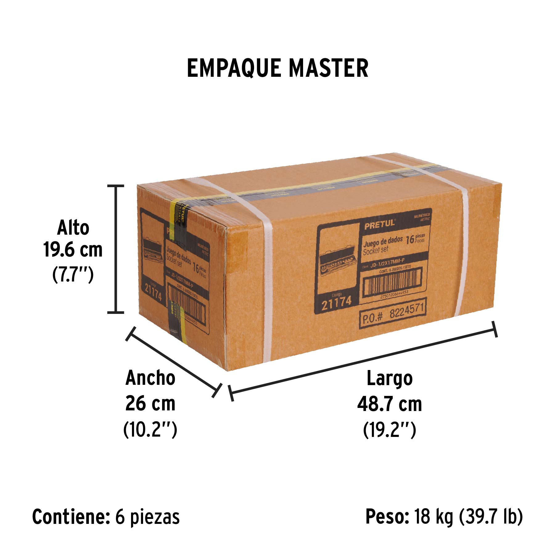 Juego de 16 herramientas 1/2" mm para mecánico, PRETUL - Empaque