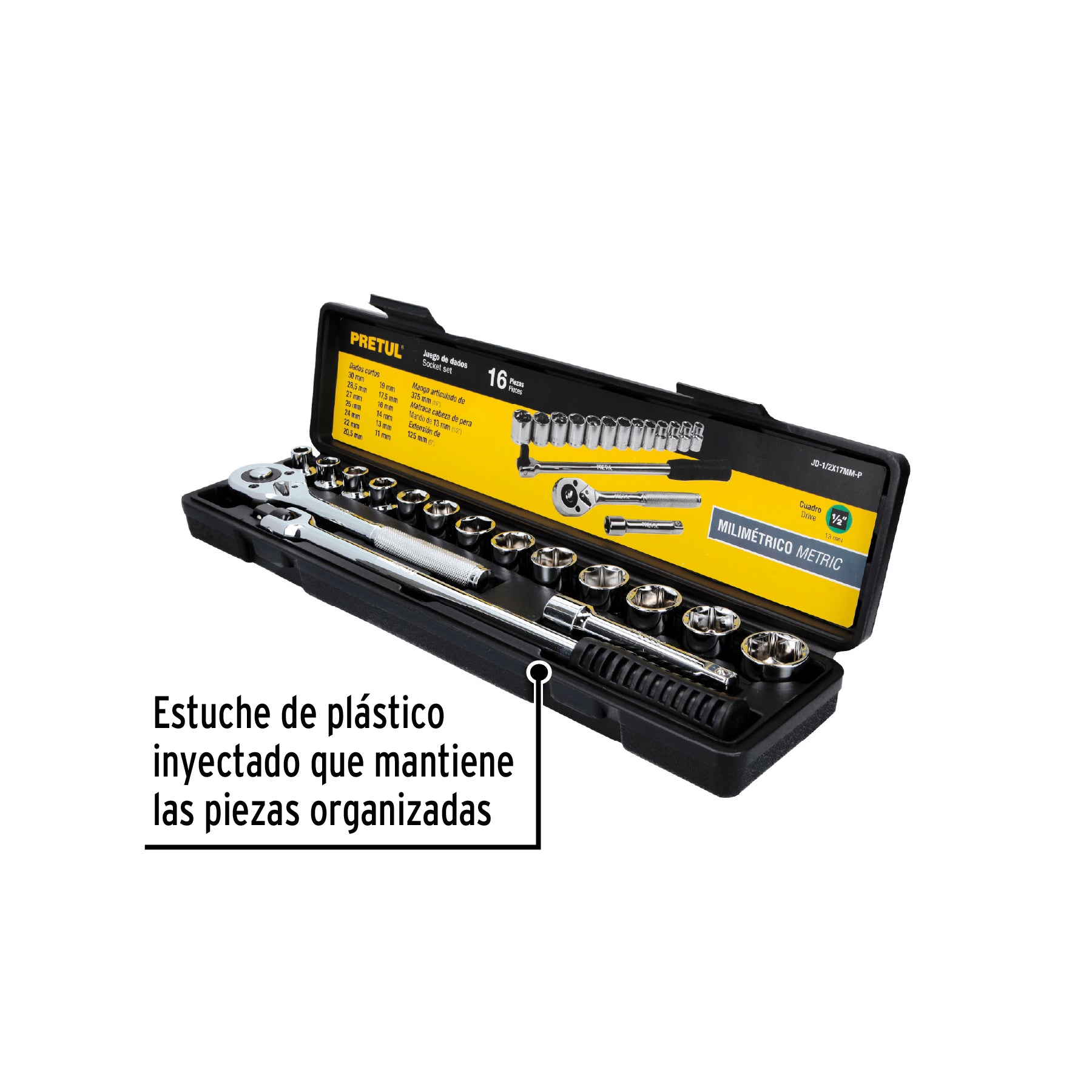 Juego de 16 herramientas 1/2" mm para mecánico, PRETUL