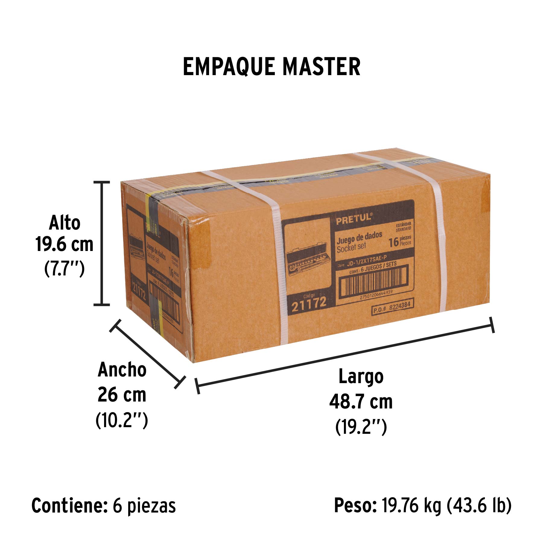 Juego de 16 herramientas 1/2" std para mecánico, PRETUL - Empaque