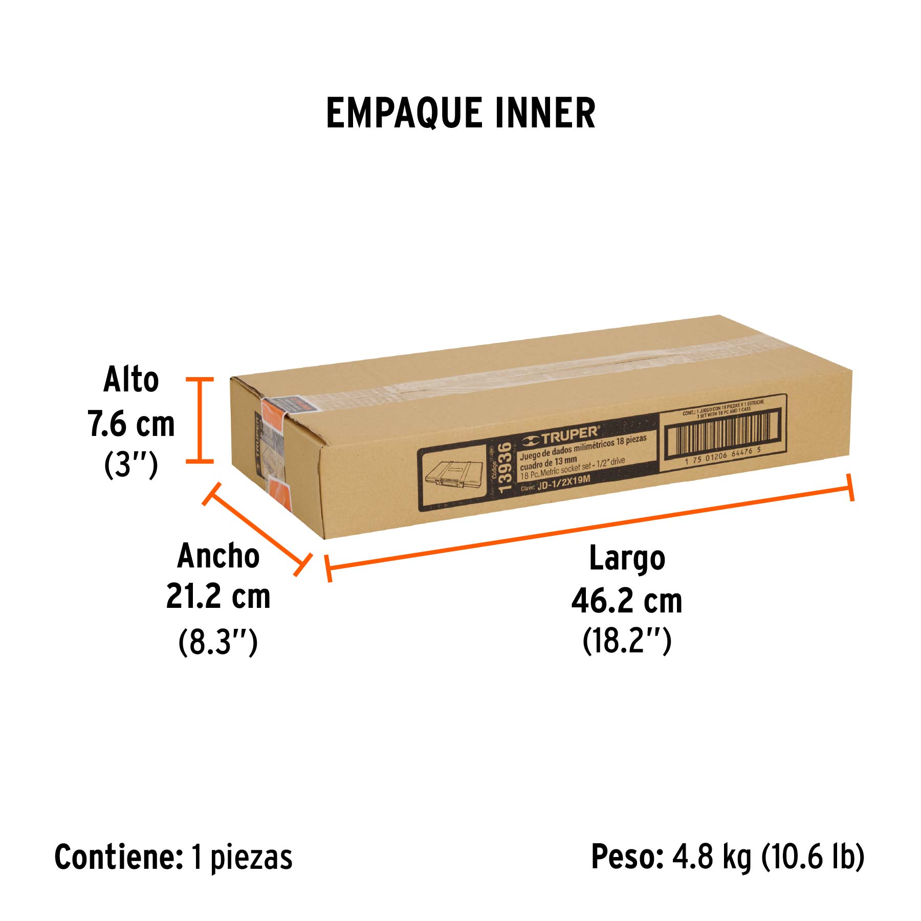 Juego de 18 herramientas cuadro 1/2" mm para mecánico - Empaque