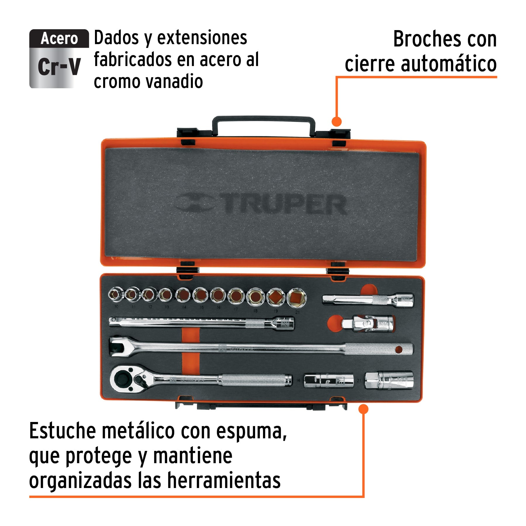 Juego de 18 herramientas cuadro 1/2" mm para mecánico